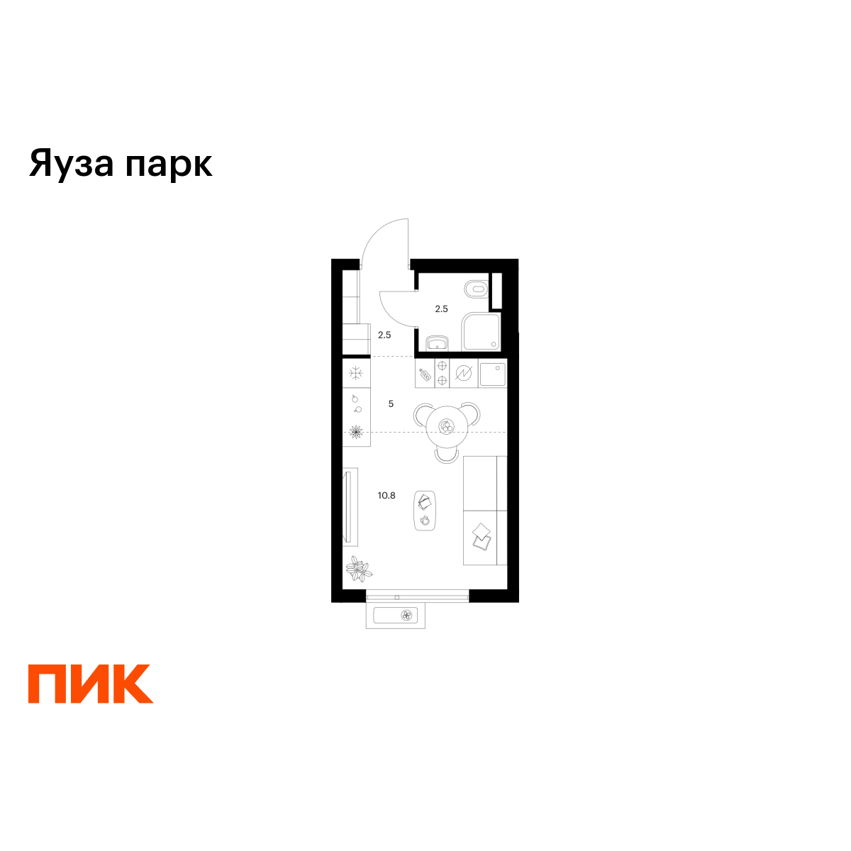 студия, 20.8 м2, Яуза парк студия, 20.8 м2, Яуза парк