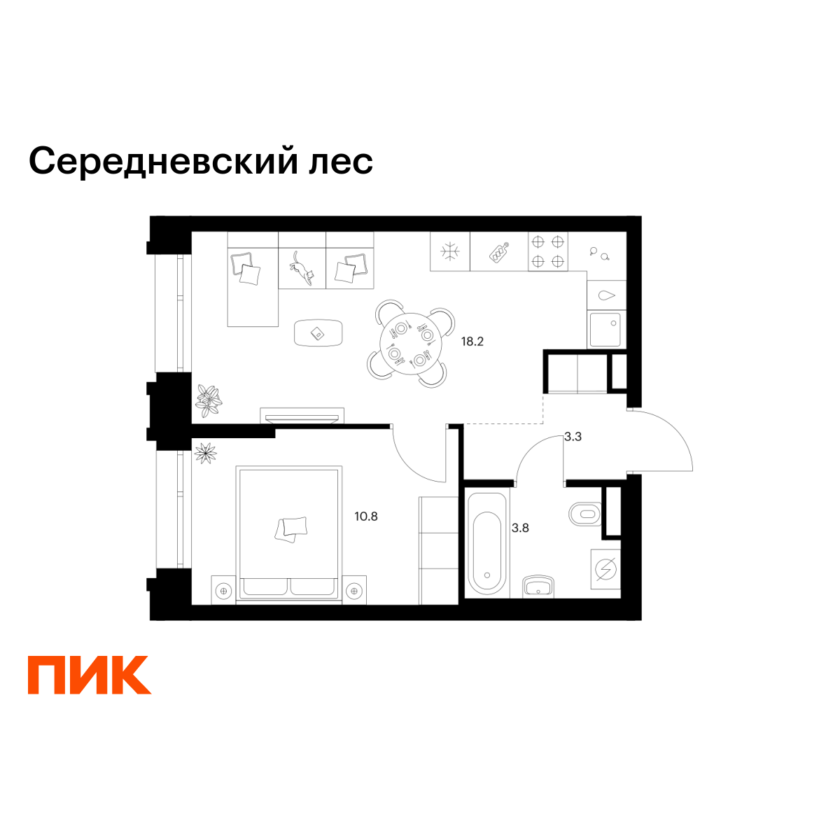 1-комнатная, 36.1 м2, Середневский лес 1-комнатная, 36.1 м2, Середневский лес