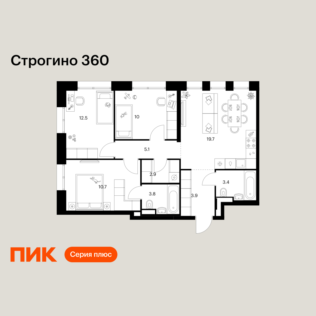 3-комнатная квартира, 72 кв.м, Строгино 360 3-комнатная квартира, 72 кв.м, Строгино 360