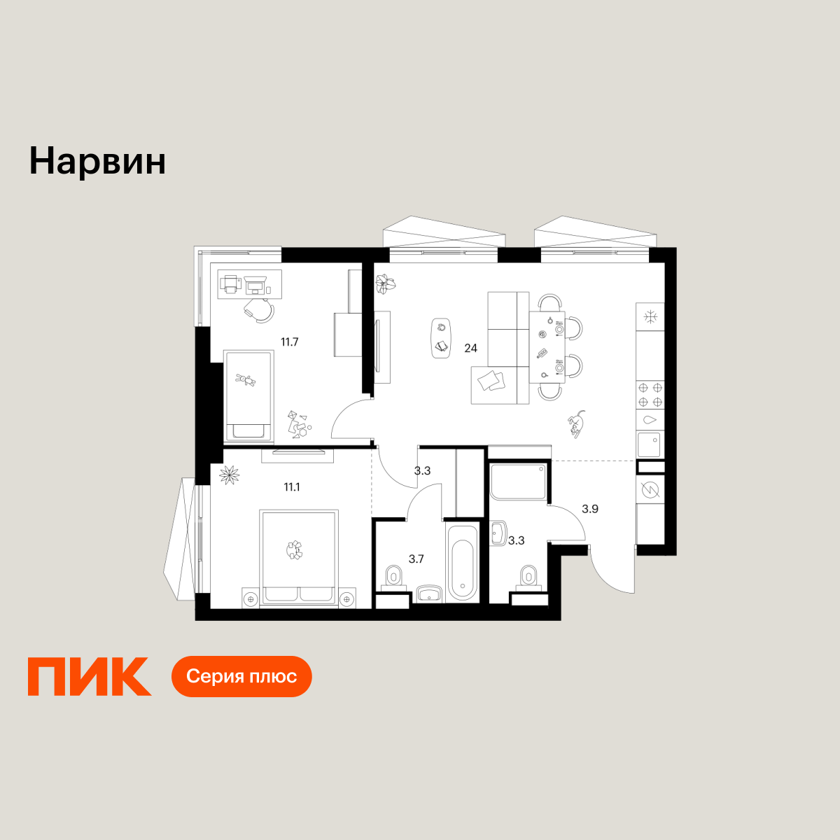 2-комнатная, 61 м2, Нарвин 2-комнатная, 61 м2, Нарвин