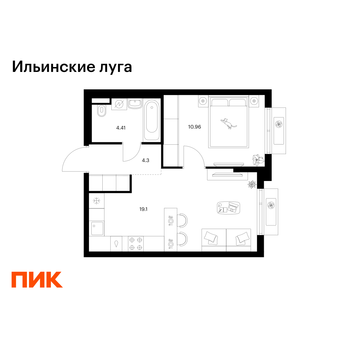 1-комнатная, 38.77 м2, Ильинские луга