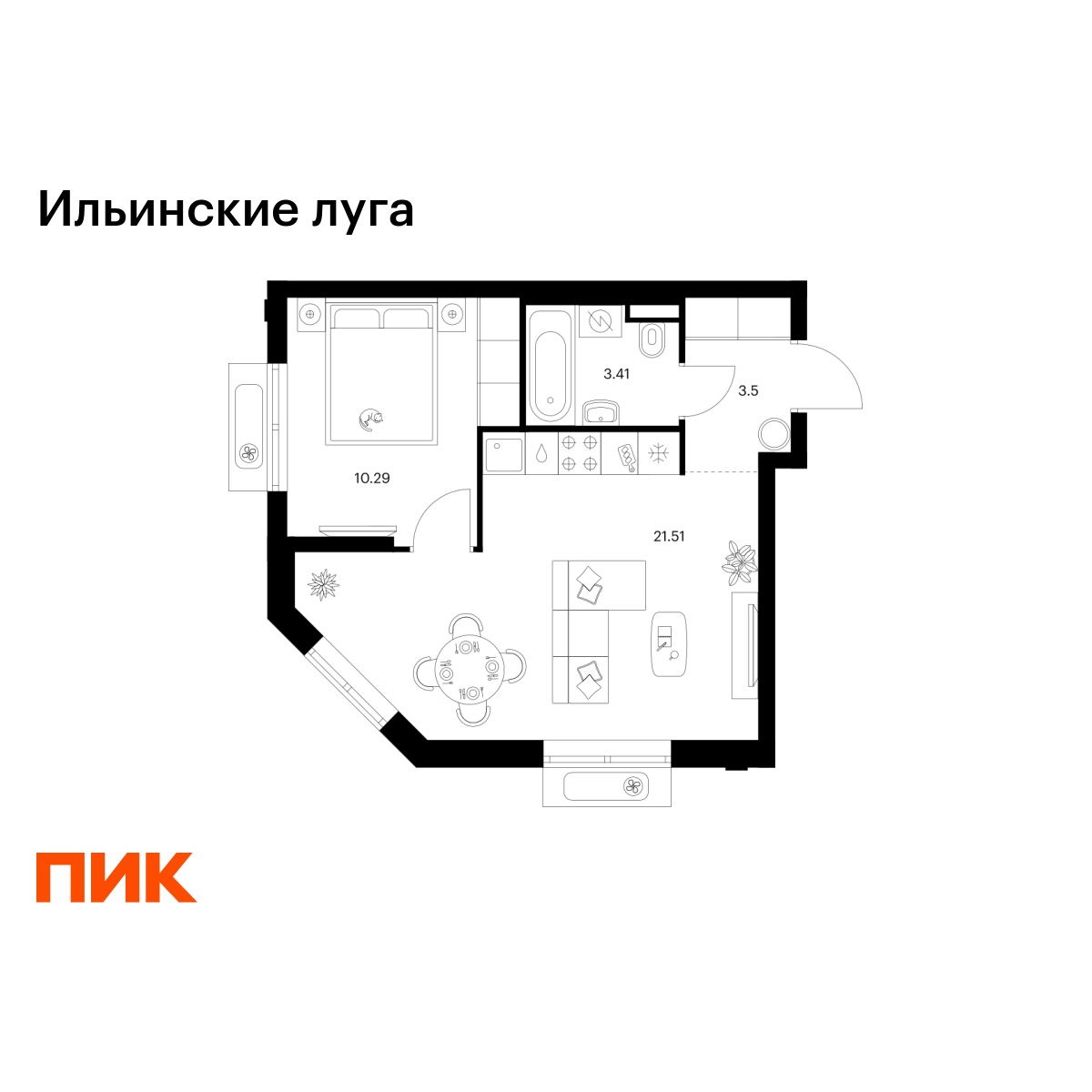 1-комнатная квартира, 38.71 кв.м, Ильинские луга 1-комнатная квартира, 38.71 кв.м, Ильинские луга