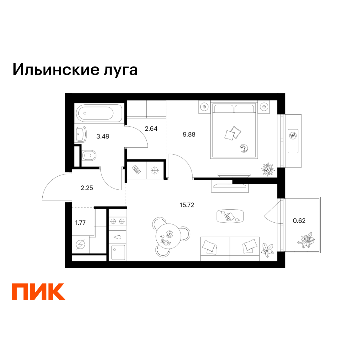 1-комнатная квартира, 36.37 кв.м, Ильинские луга 1-комнатная квартира, 36.37 кв.м, Ильинские луга