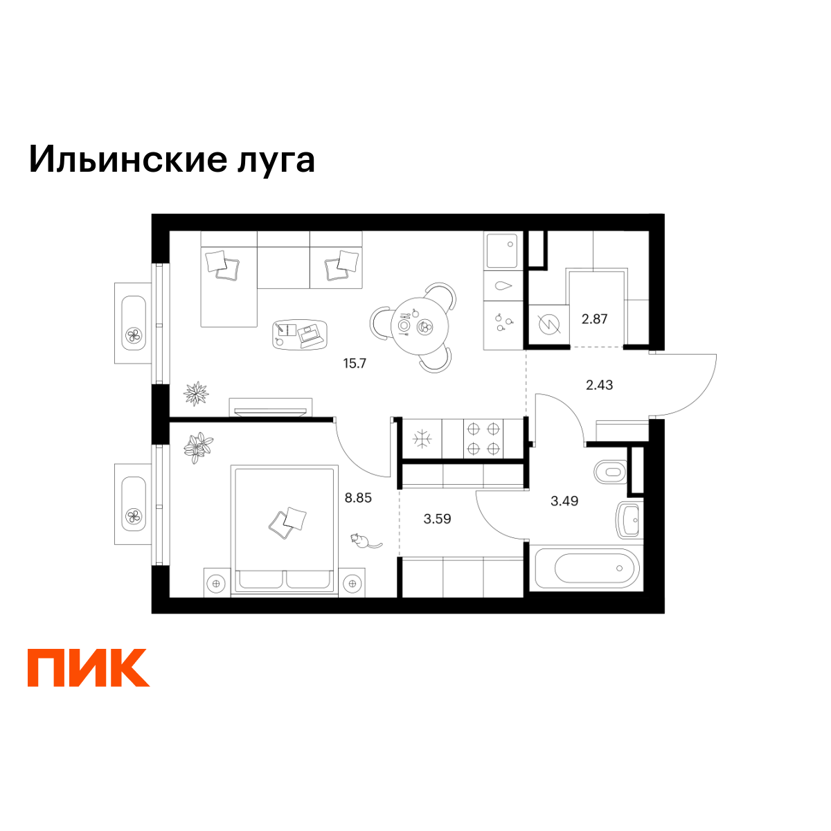 1-комнатная квартира, 36.93 кв.м, Ильинские луга 1-комнатная квартира, 36.93 кв.м, Ильинские луга