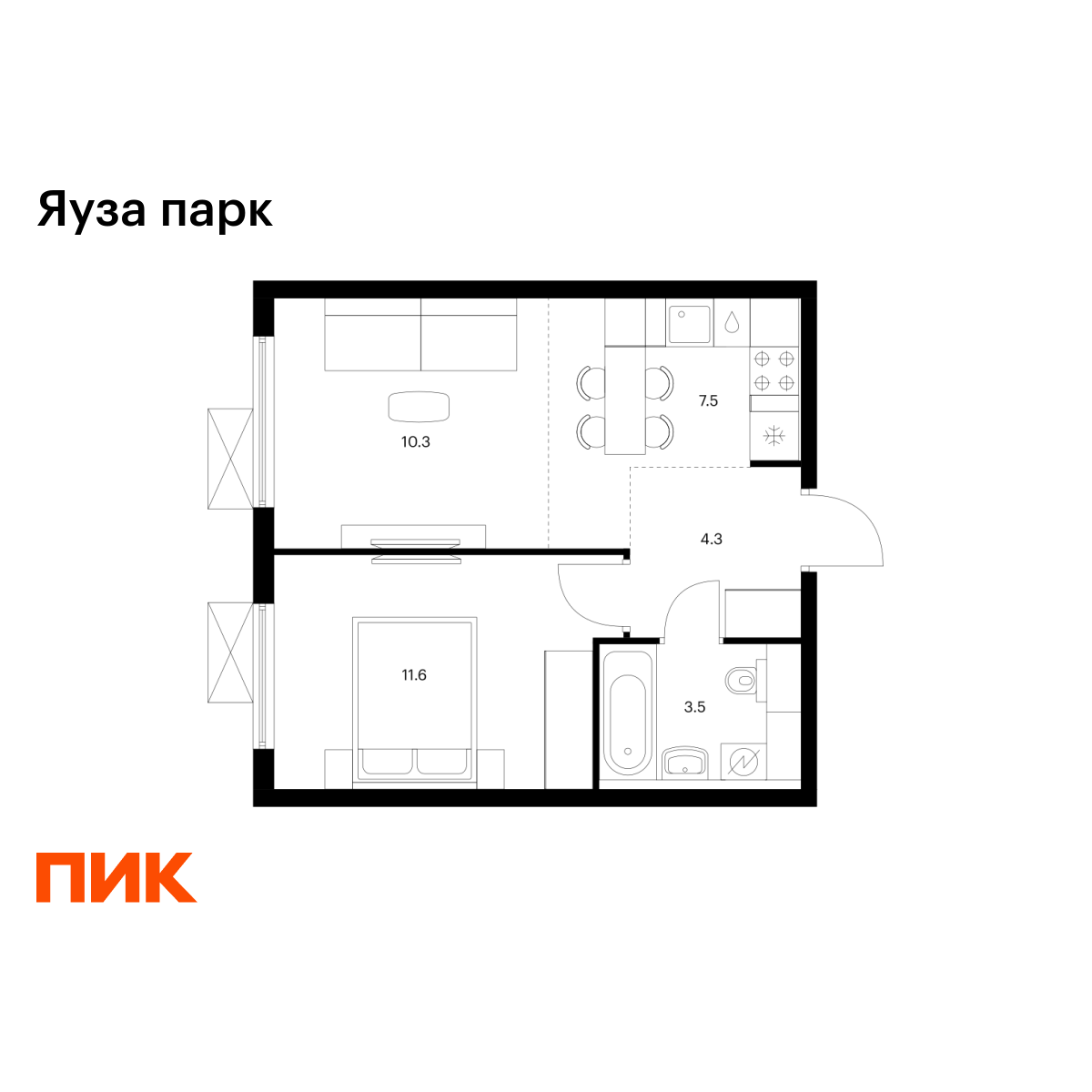 1-комнатная квартира, 37.2 кв.м, Яуза парк 1-комнатная квартира, 37.2 кв.м, Яуза парк