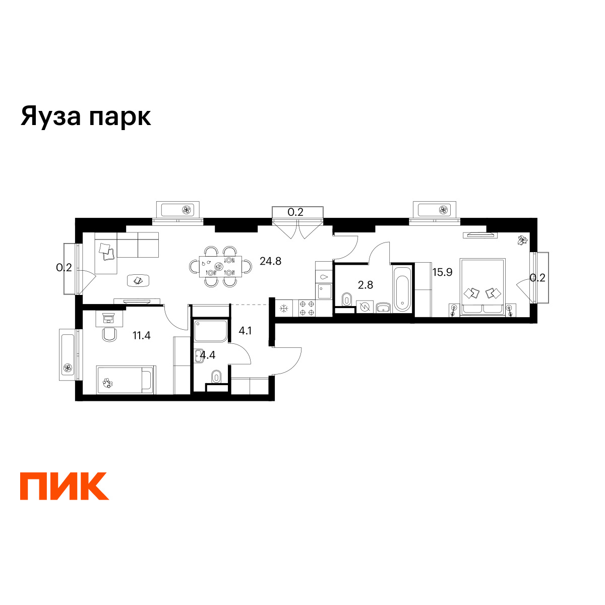2-комнатная квартира, 64 кв.м, Яуза парк 2-комнатная квартира, 64 кв.м, Яуза парк