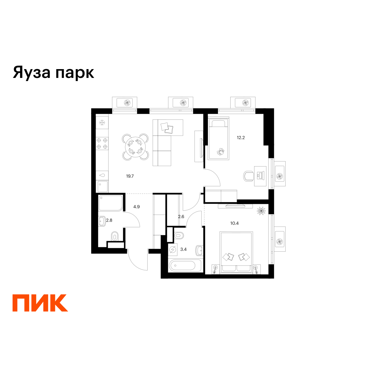2-комнатная квартира, 56 кв.м, Яуза парк 2-комнатная квартира, 56 кв.м, Яуза парк