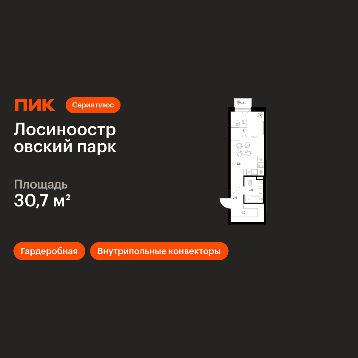 30.7 кв.м, Лосиноостровский парк