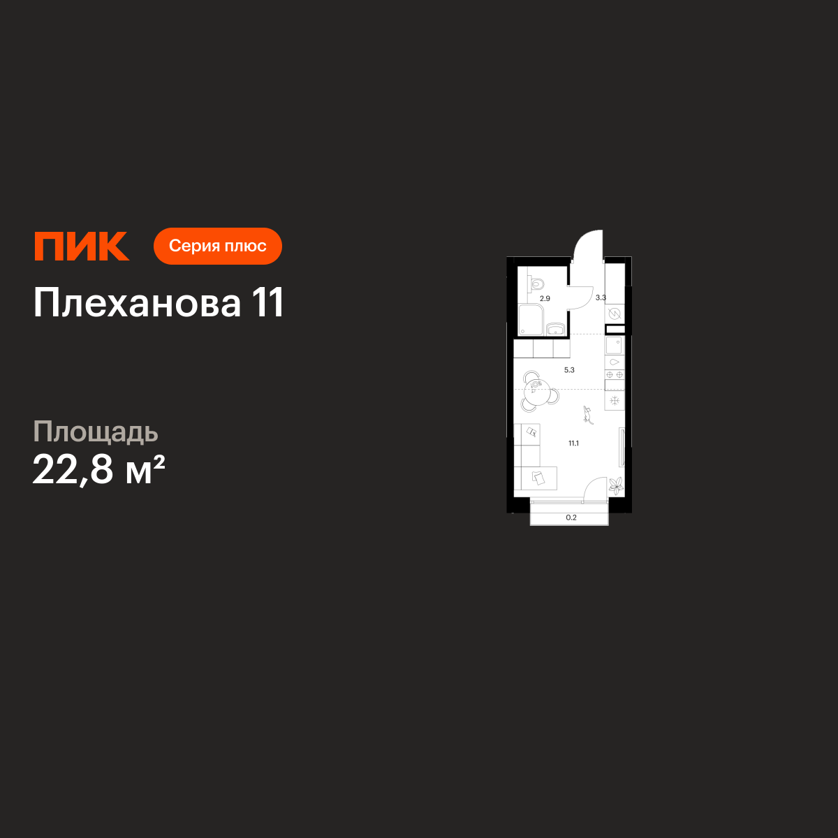 22.8 кв.м, Плеханова 11