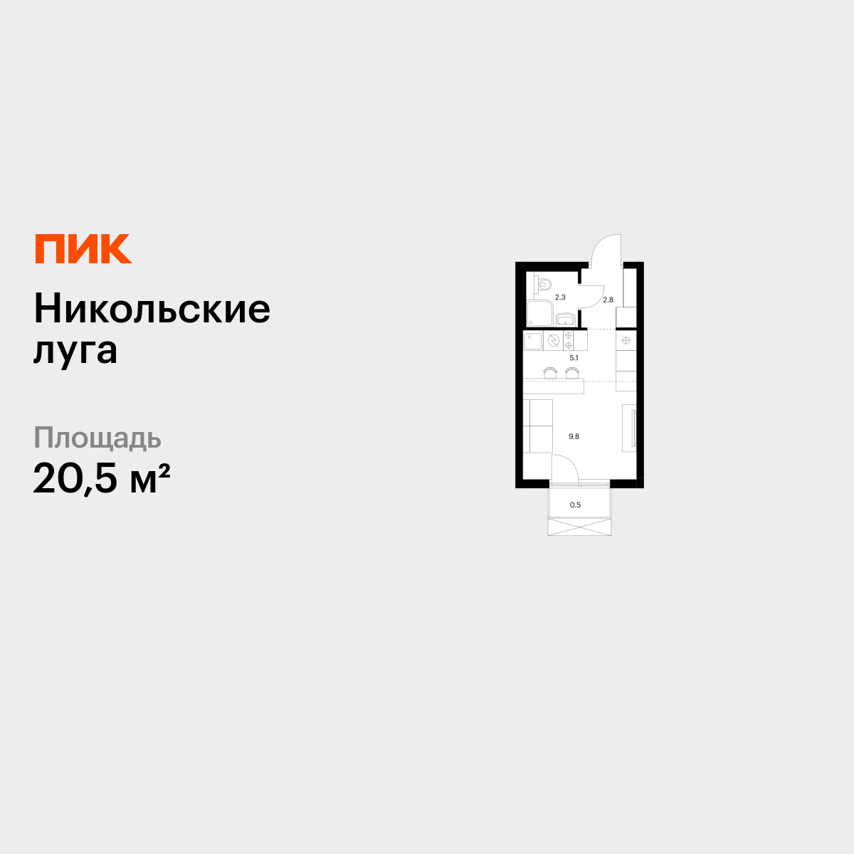 20.5 кв.м, Никольские луга