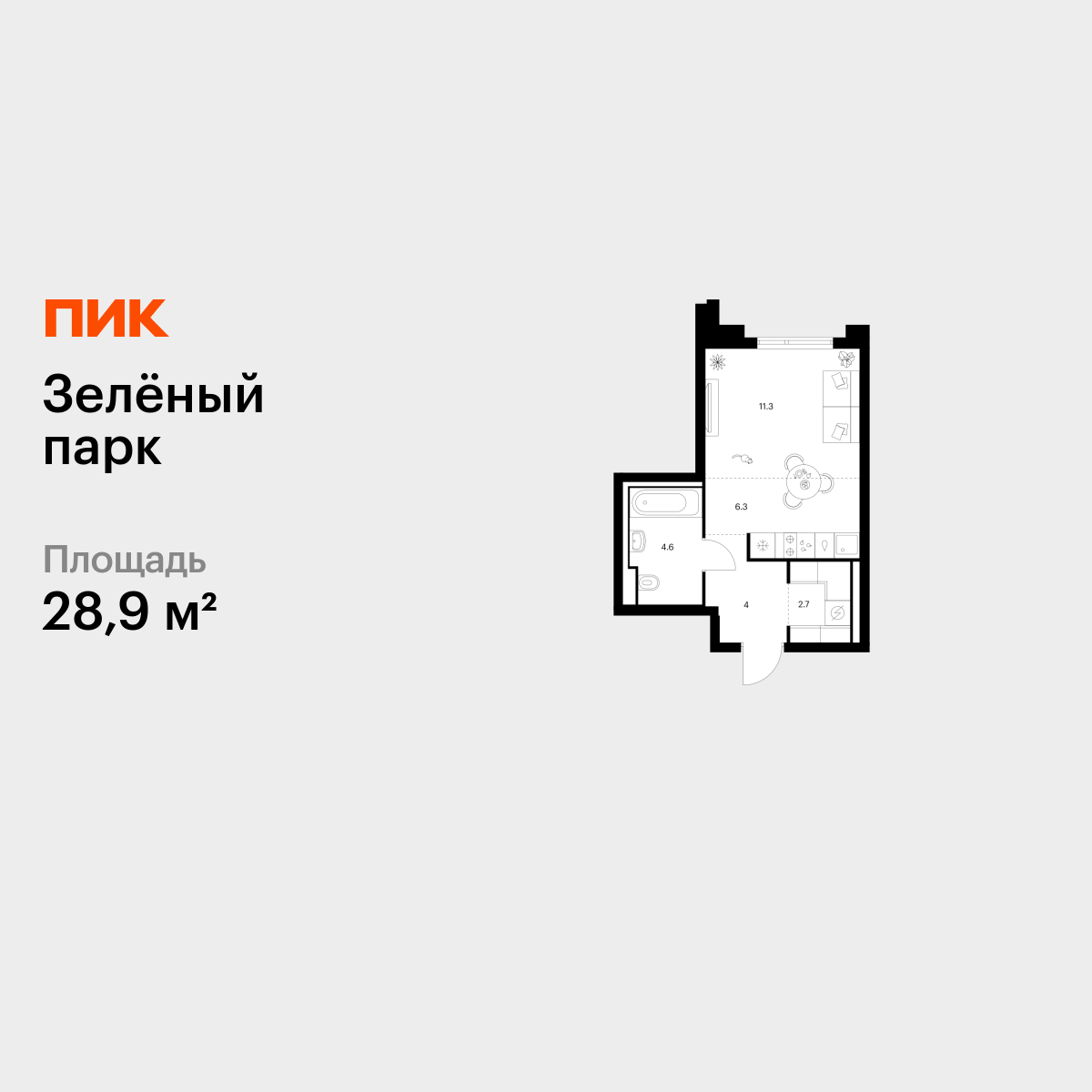 28.9 кв.м, Зелёный Парк