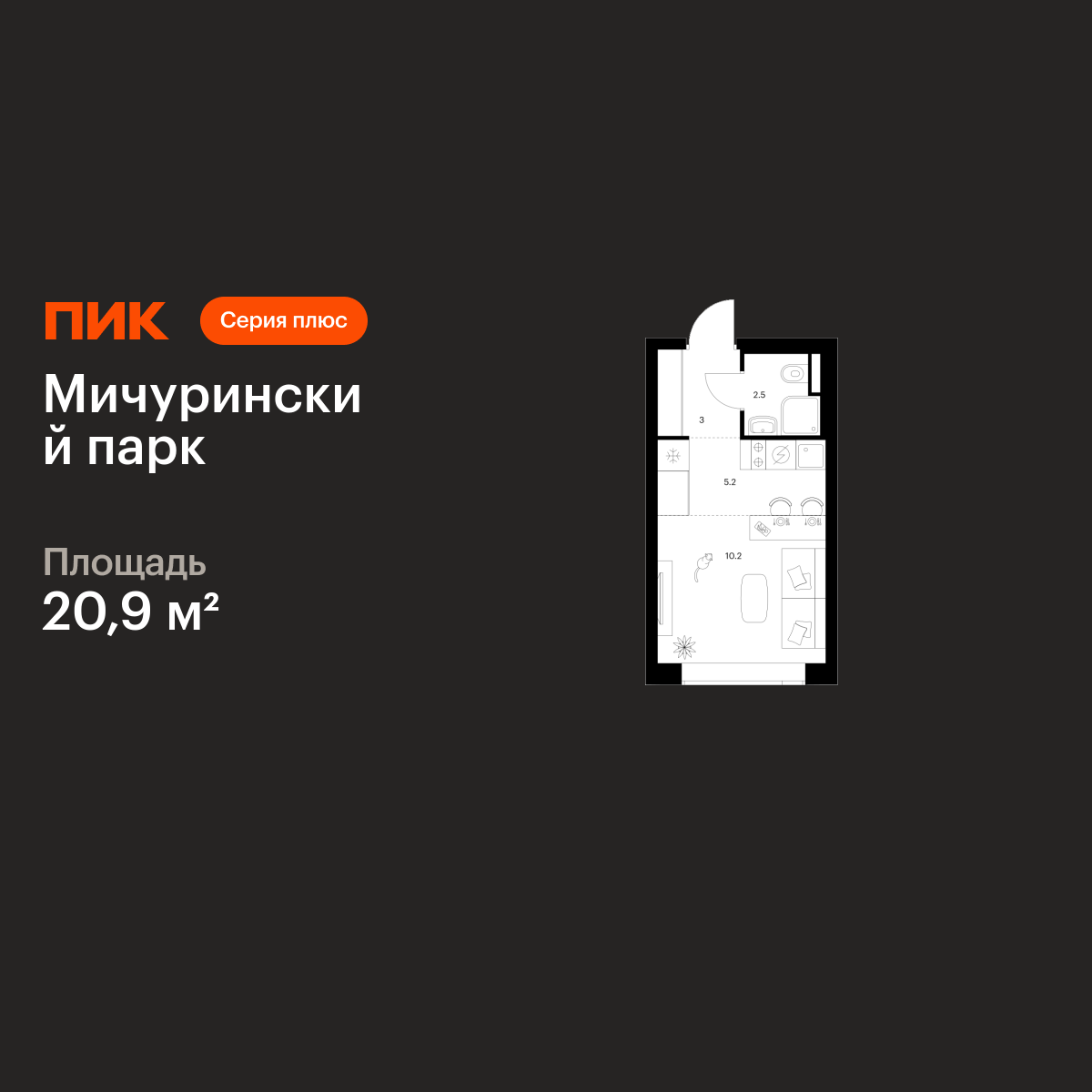 20.9 кв.м, Мичуринский парк 20.9 кв.м, Мичуринский парк