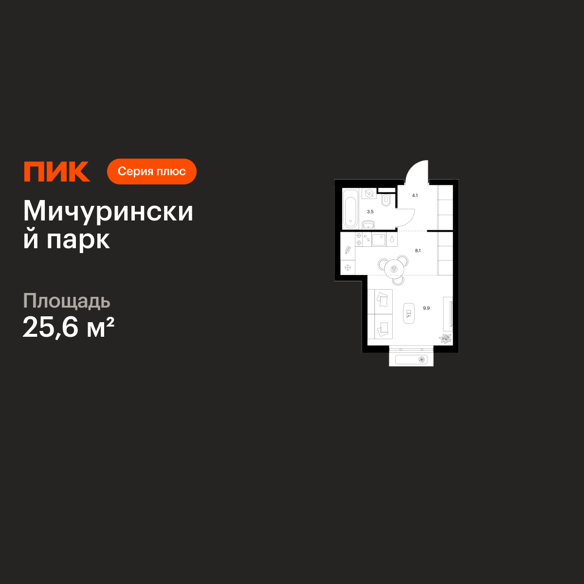 25.6 кв.м, Мичуринский парк 25.6 кв.м, Мичуринский парк
