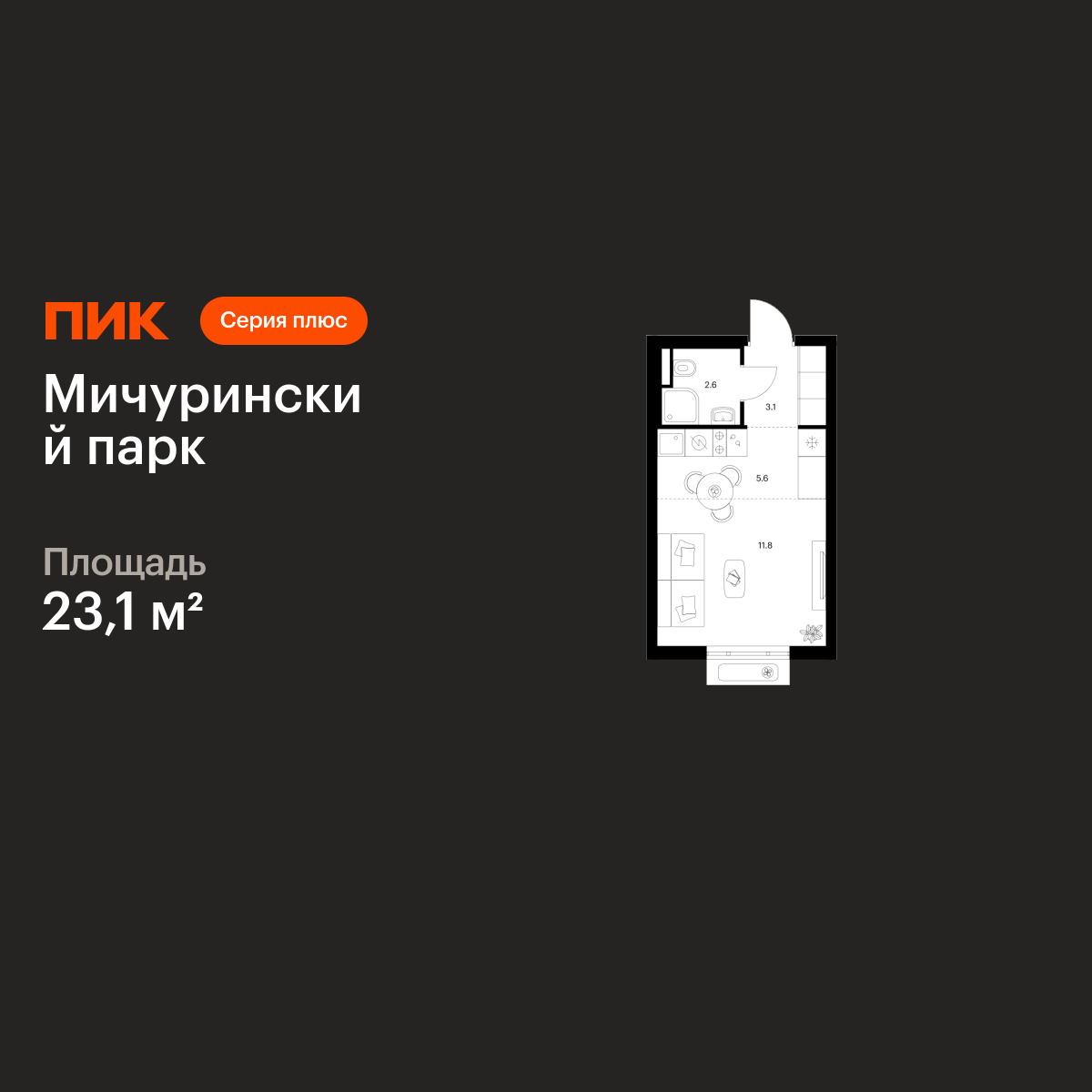 23.1 кв.м, Мичуринский парк 23.1 кв.м, Мичуринский парк