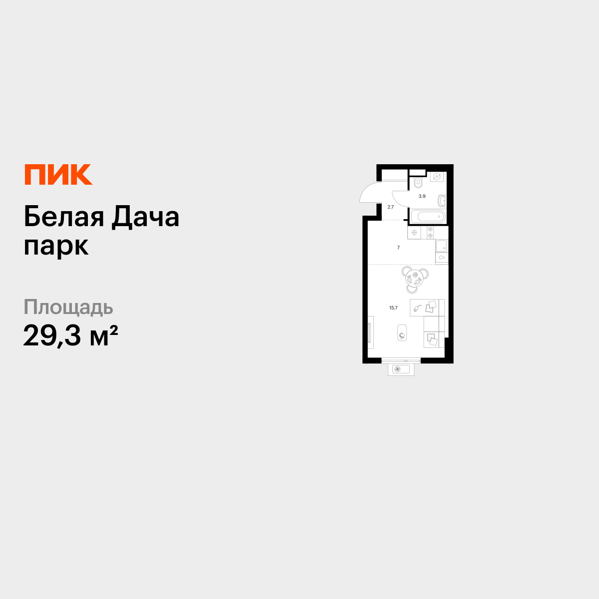 29.3 кв.м, Белая Дача парк