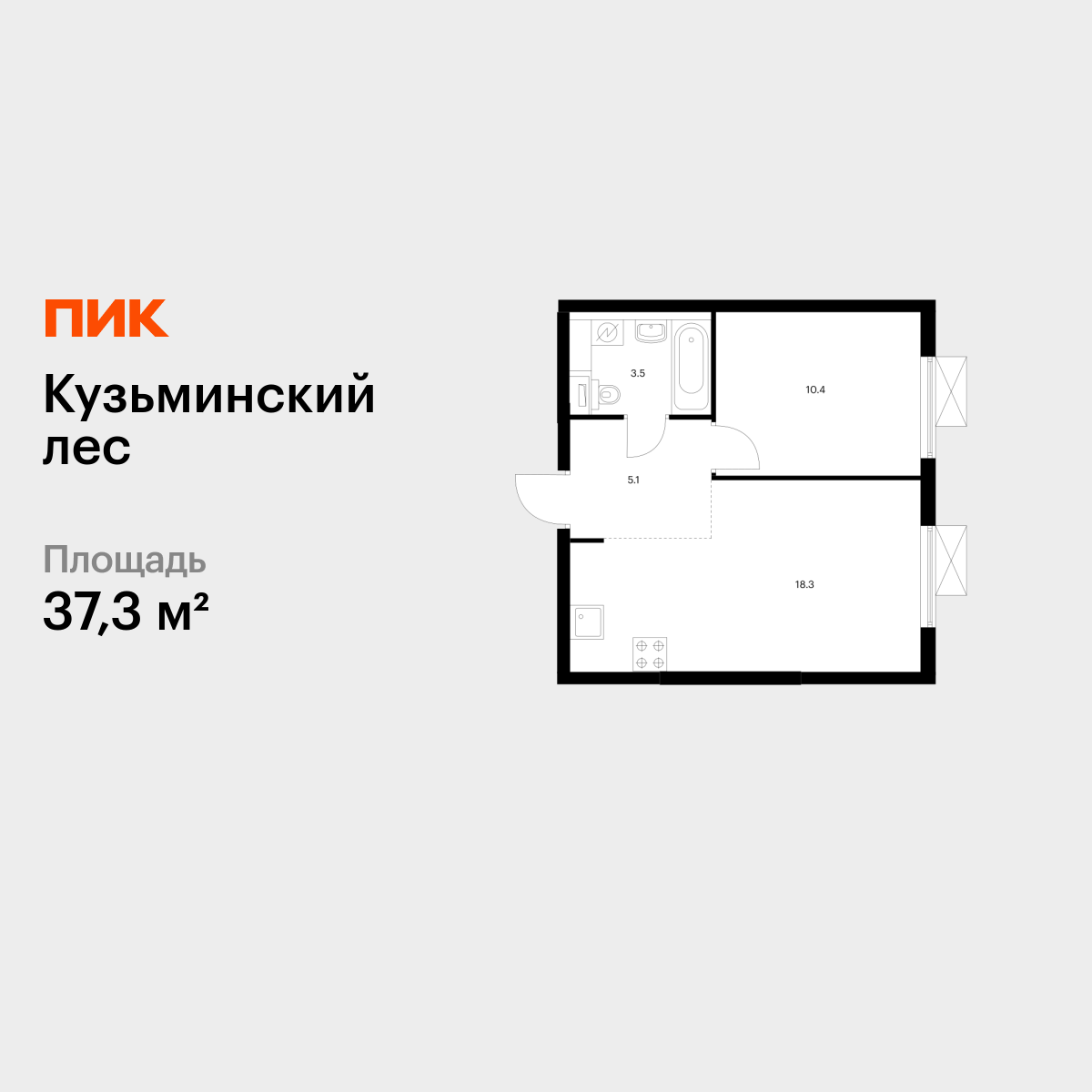 1-комнатная квартира, 37.3 кв.м, Кузьминский лес 1-комнатная квартира, 37.3 кв.м, Кузьминский лес