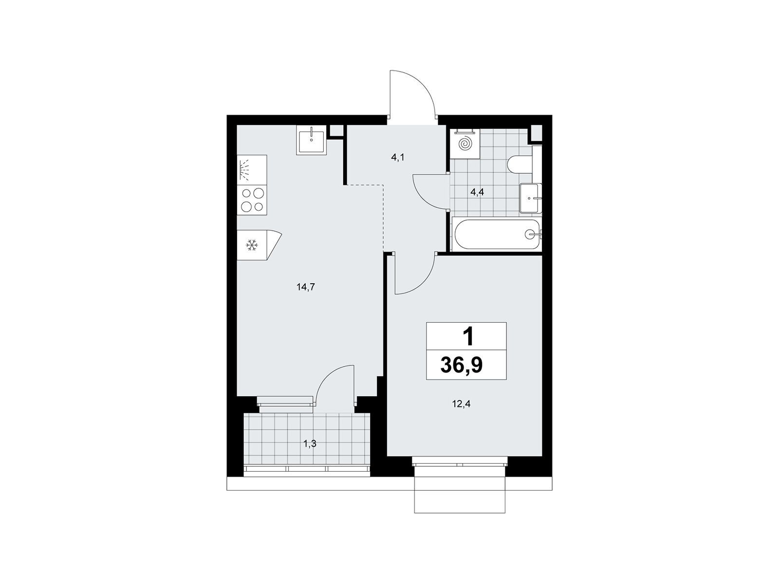 1-комнатная квартира, 36.9 кв.м, ЖК «Деснаречье» 1-комнатная квартира, 36.9 кв.м, ЖК «Деснаречье»