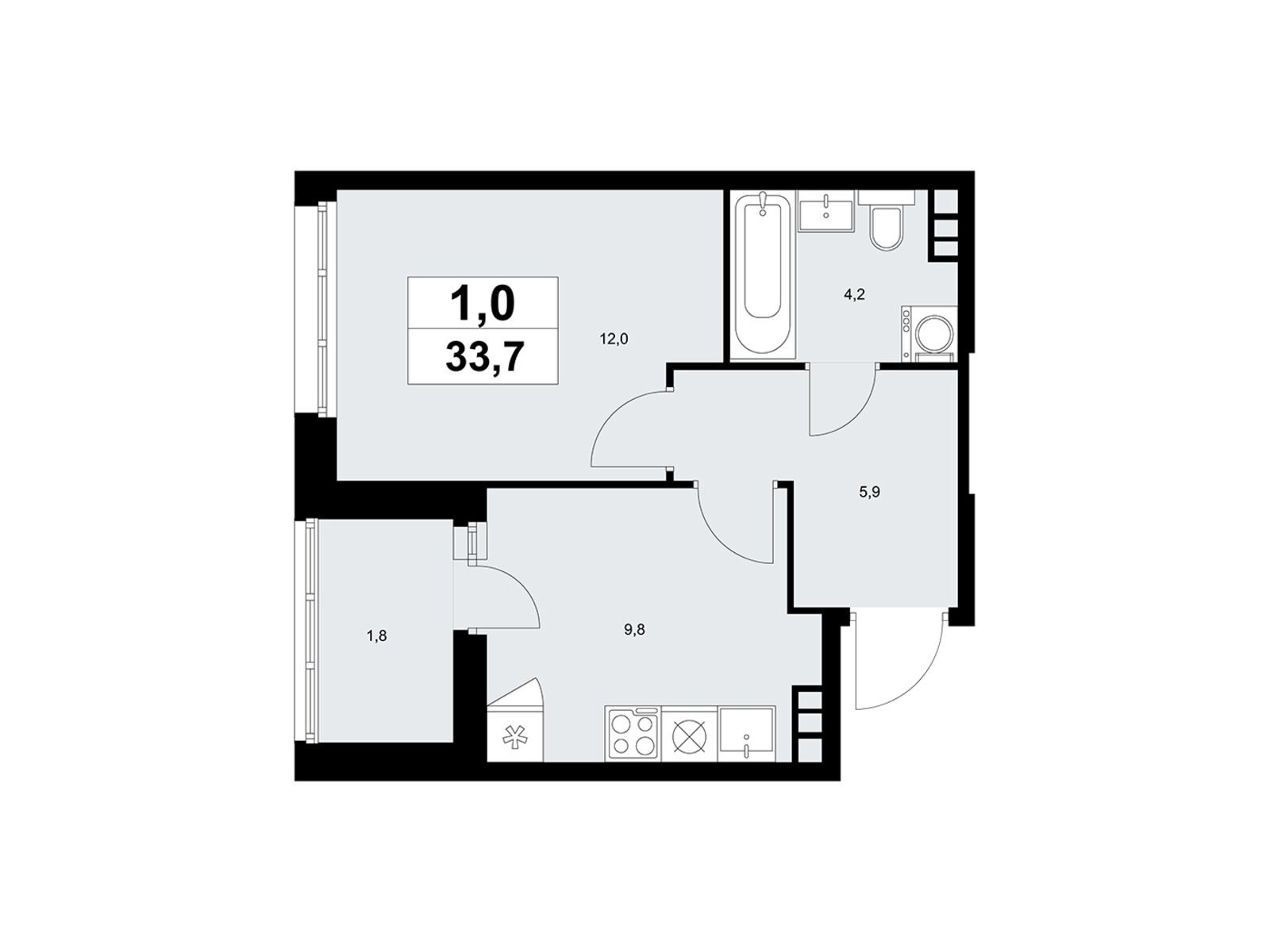 1-комнатная, 33.7 м2, ЖК «Дзен-кварталы» 1-комнатная, 33.7 м2, ЖК «Дзен-кварталы»