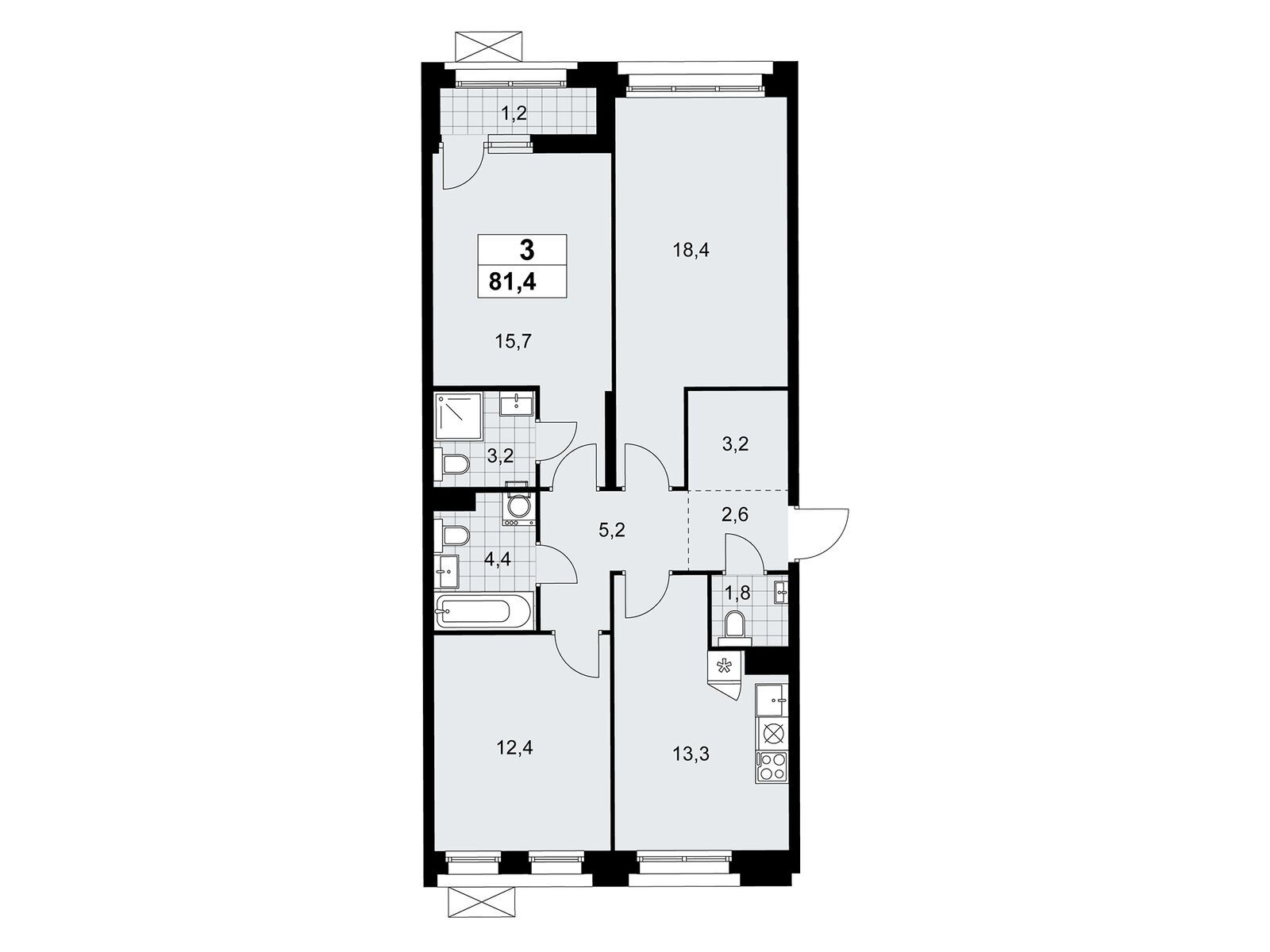 3-комнатная, 81.4 м2, ЖК «Прокшино» 3-комнатная, 81.4 м2, ЖК «Прокшино»
