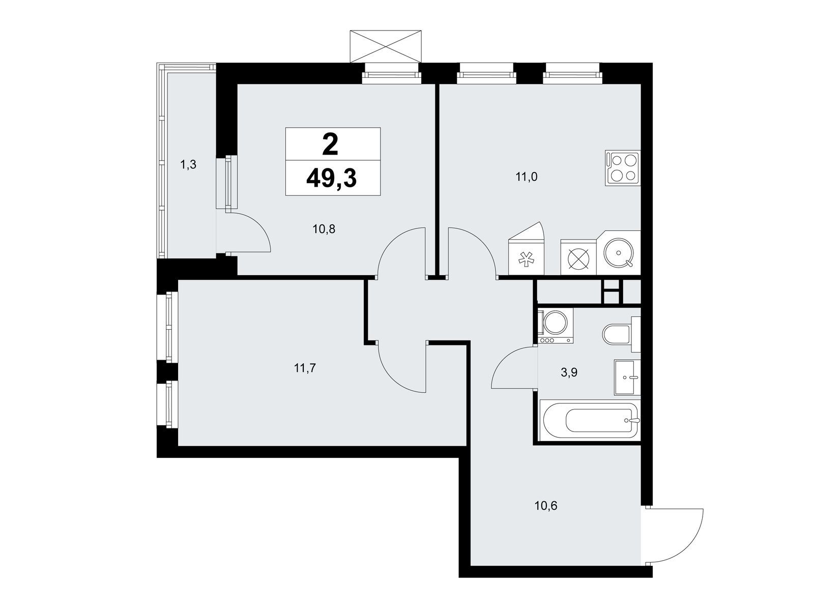 2-комнатная, 49.3 м2, ЖК «Скандинавия»