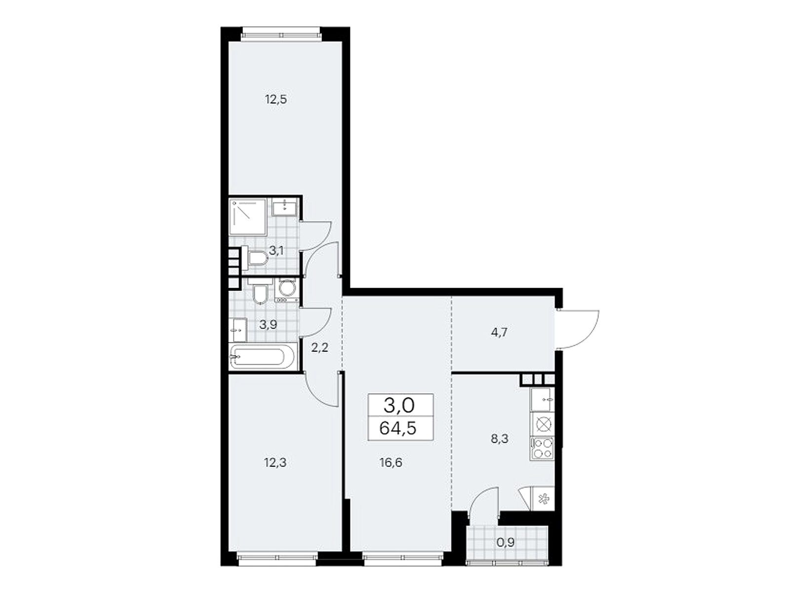 3-комнатная, 64.5 м2, ЖК «Дзен-кварталы» 3-комнатная, 64.5 м2, ЖК «Дзен-кварталы»