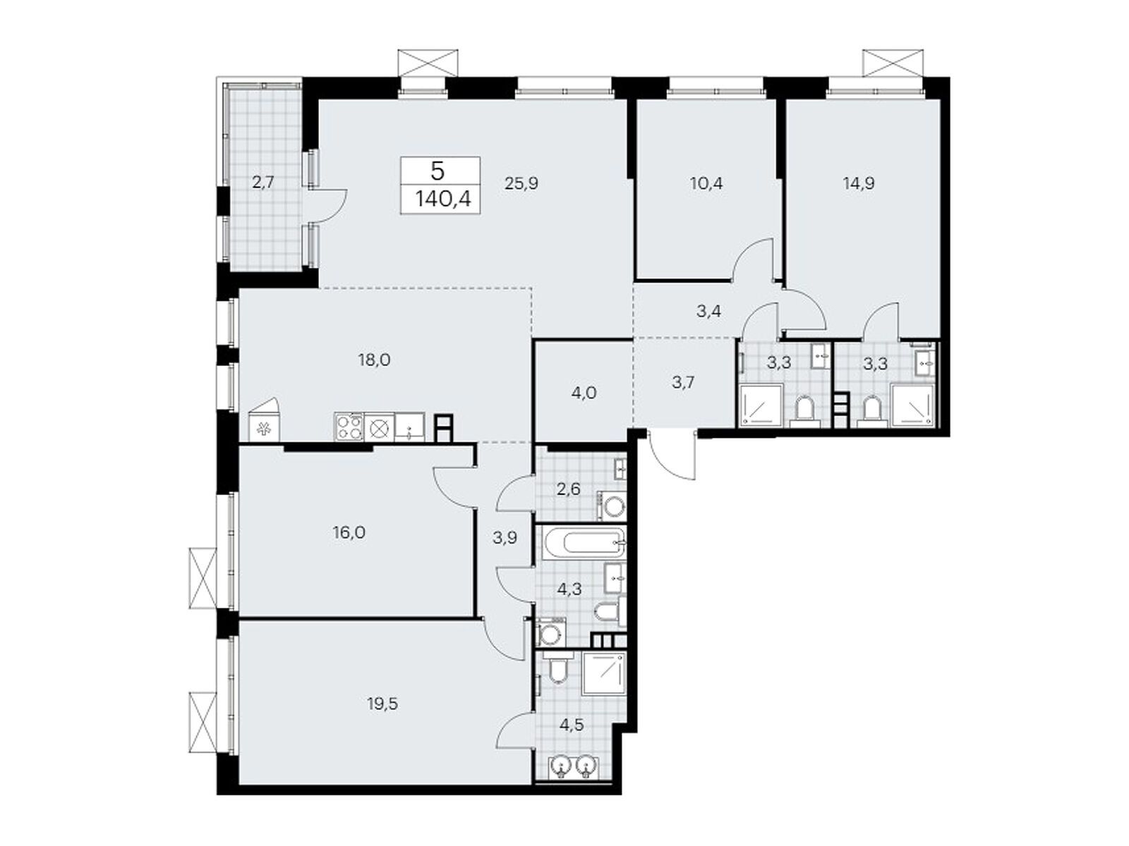 5-комнатная квартира, 140.4 кв.м, ЖК «Скандинавия»