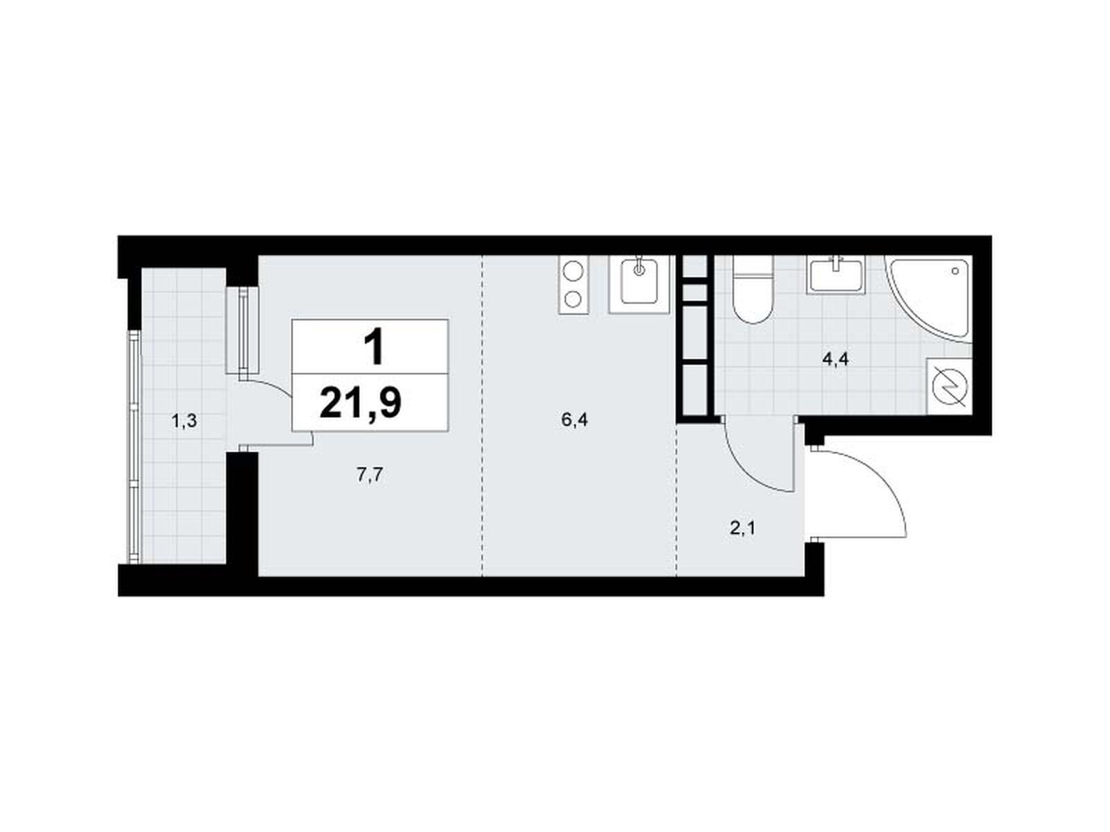 студия, 21.9 м2, ЖК «Родные кварталы»