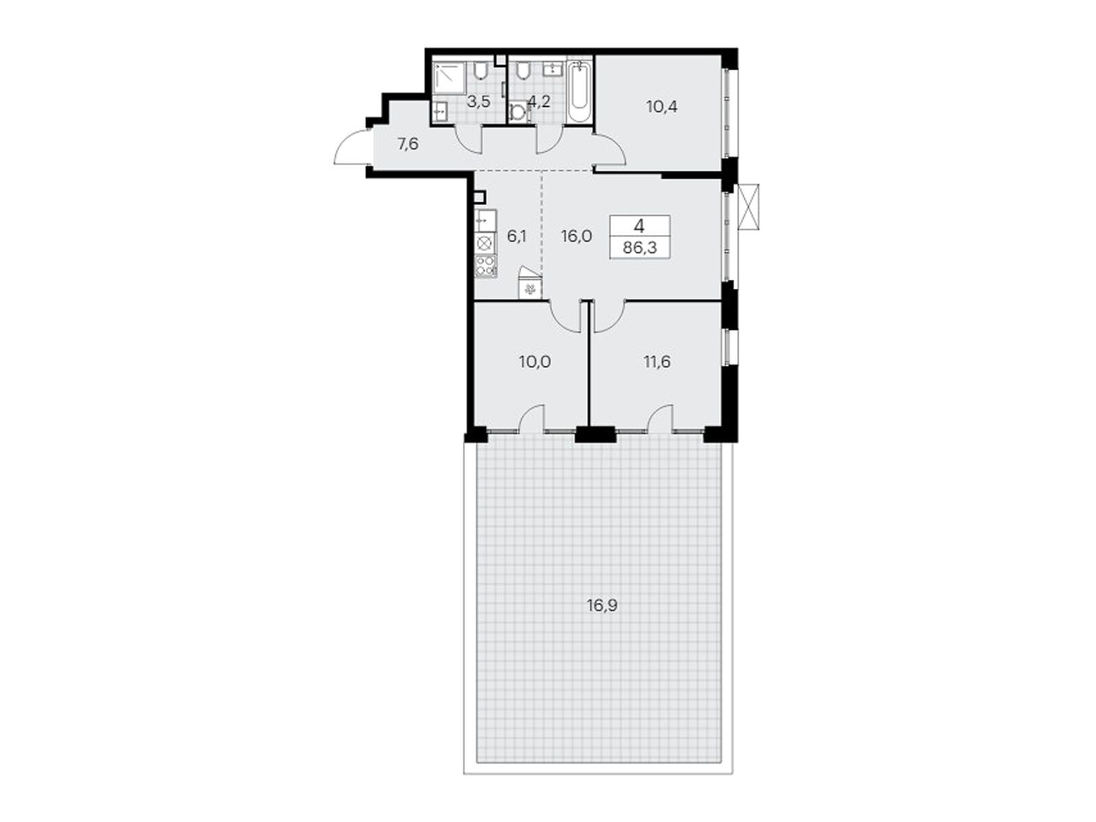 4-комнатная квартира, 85.8 кв.м, ЖК «Деснаречье»