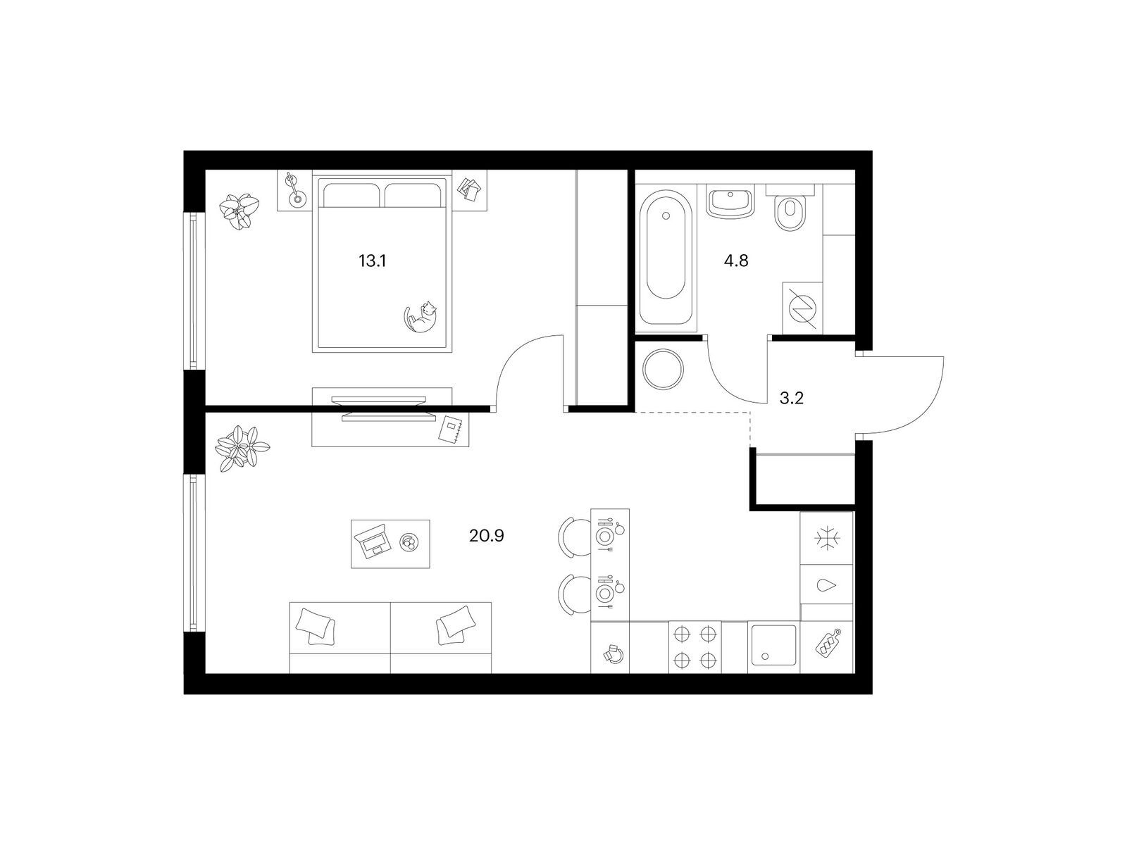 1-комнатная квартира, 42 кв.м, Кронштадтский 9