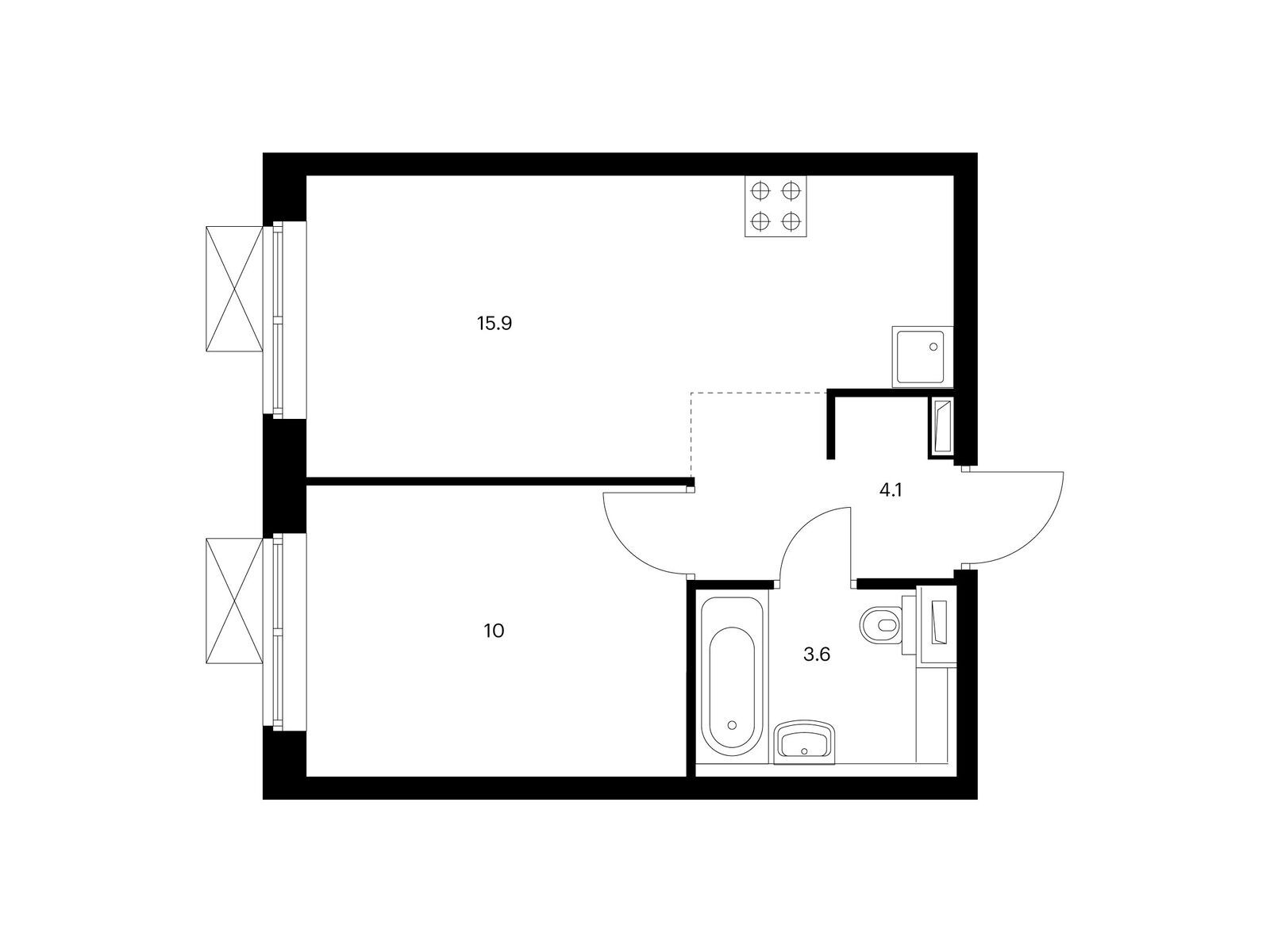1-комнатная квартира, 33.6 кв.м, Римского-Корсакова 11