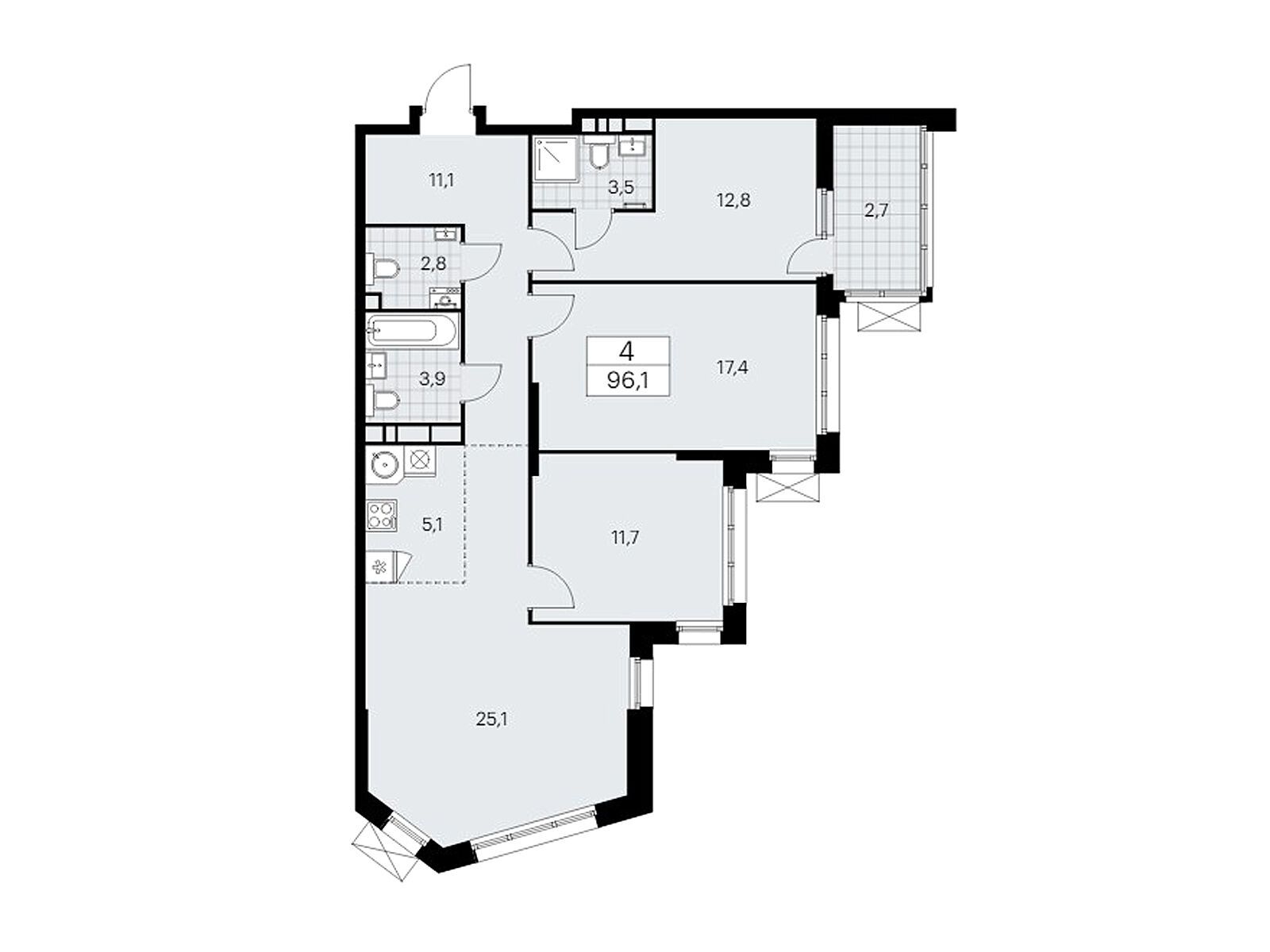 4-комнатная квартира, 96.1 кв.м, ЖК «Дзен-кварталы»