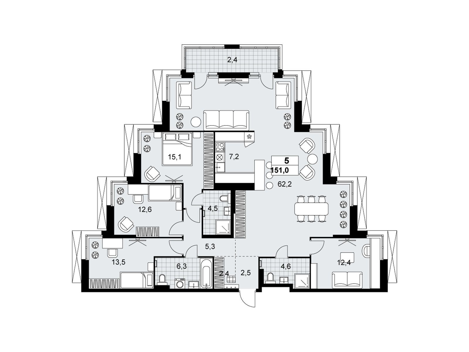 5-комнатная квартира, 151 кв.м, ЖК «Дзен-кварталы»