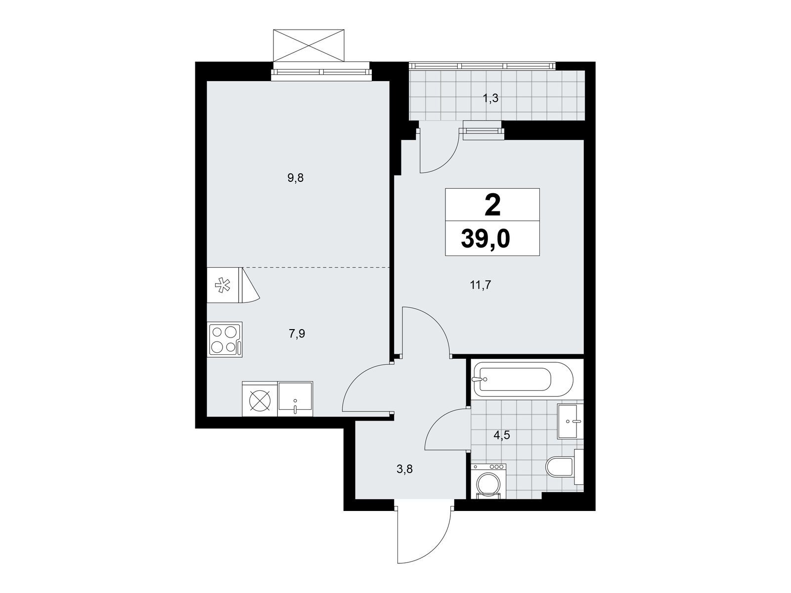 2-комнатная, 39 м2, ЖК «Дзен-кварталы» 2-комнатная, 39 м2, ЖК «Дзен-кварталы»