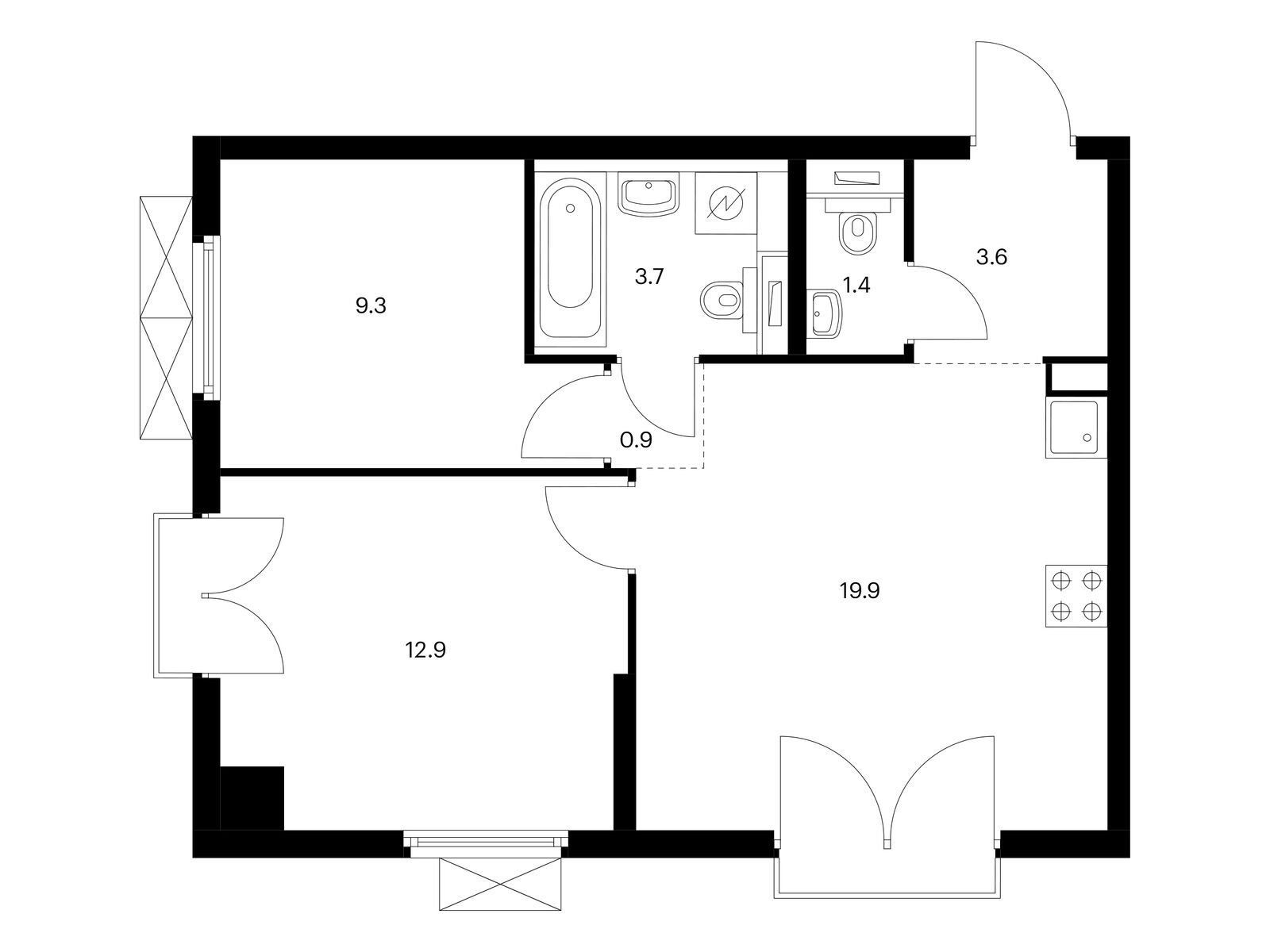2-комнатная, 51.7 м2, Красноказарменная 15