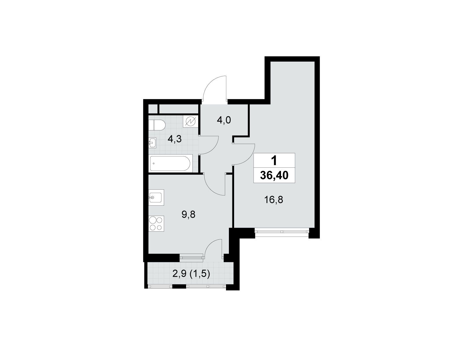 1-комнатная, 36.4 м2, ЖК «Южные сады» 1-комнатная, 36.4 м2, ЖК «Южные сады»