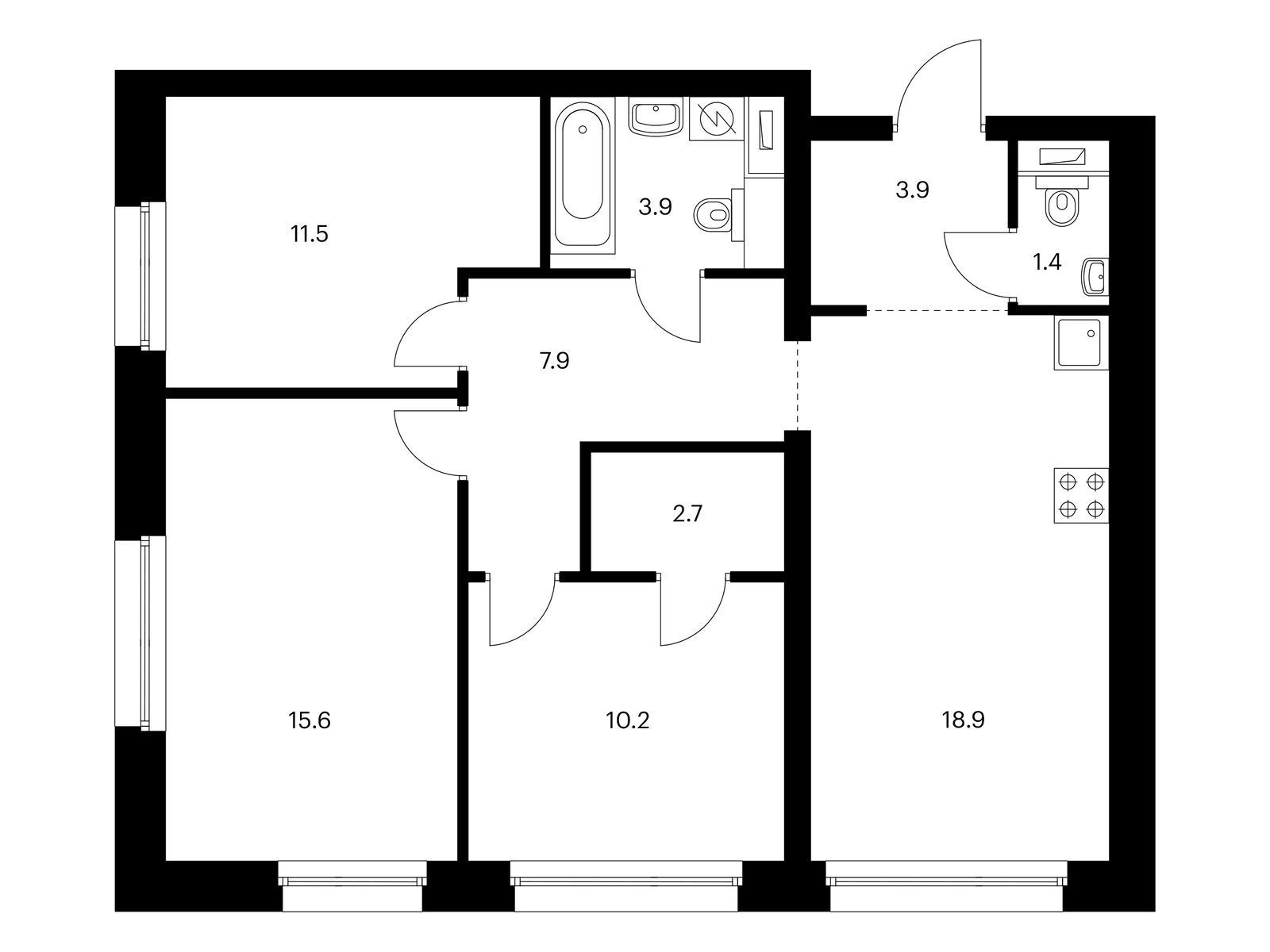 3-комнатная квартира, 76 кв.м, Полар