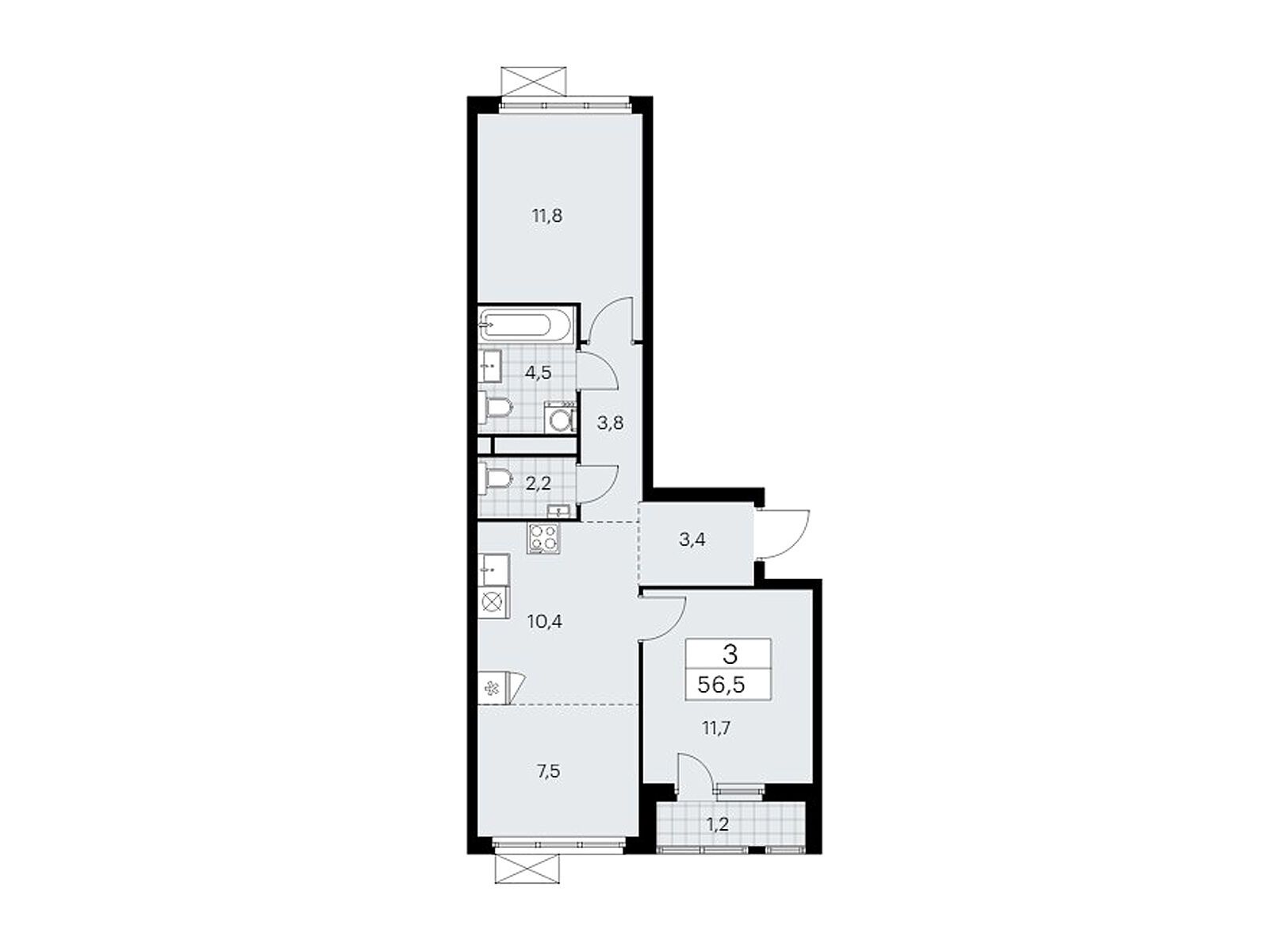 3-комнатная, 56.5 м2, ЖК «Прокшино» 3-комнатная, 56.5 м2, ЖК «Прокшино»