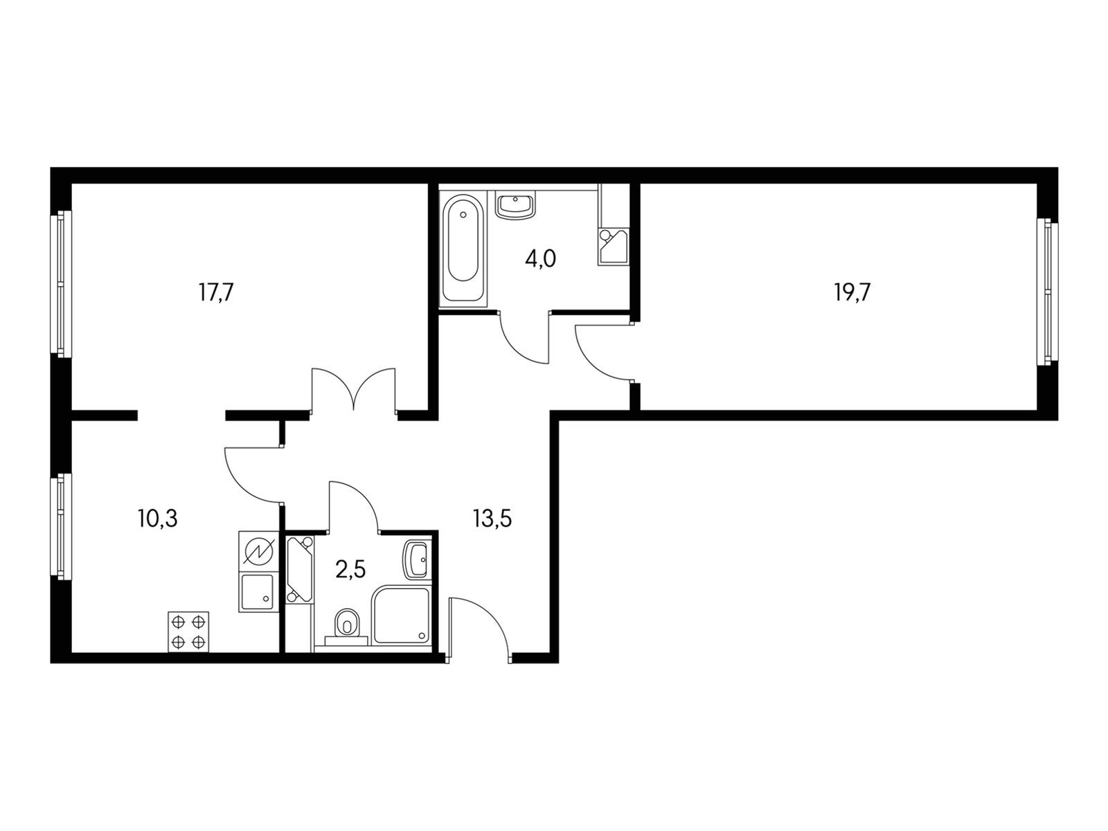 2-комнатная, 68.9 м2, Бунинские луга