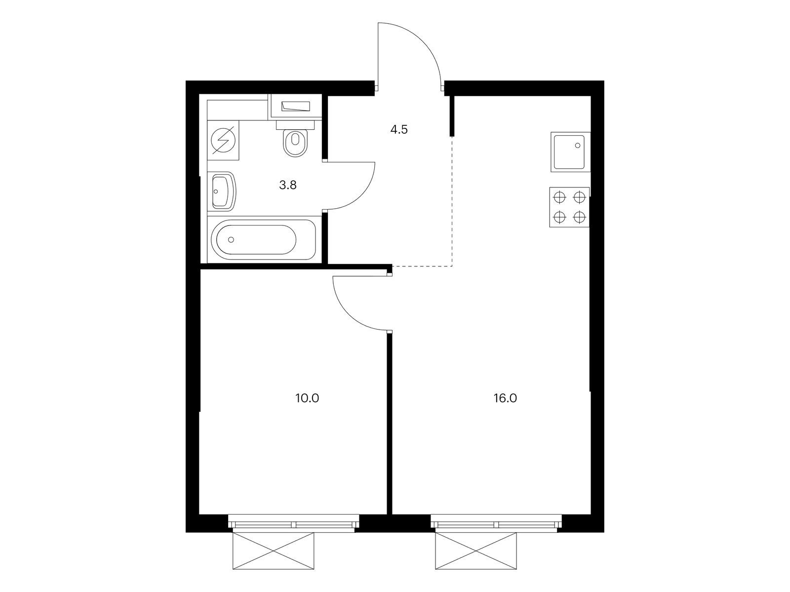 1-комнатная, 34.3 м2, Бунинские луга
