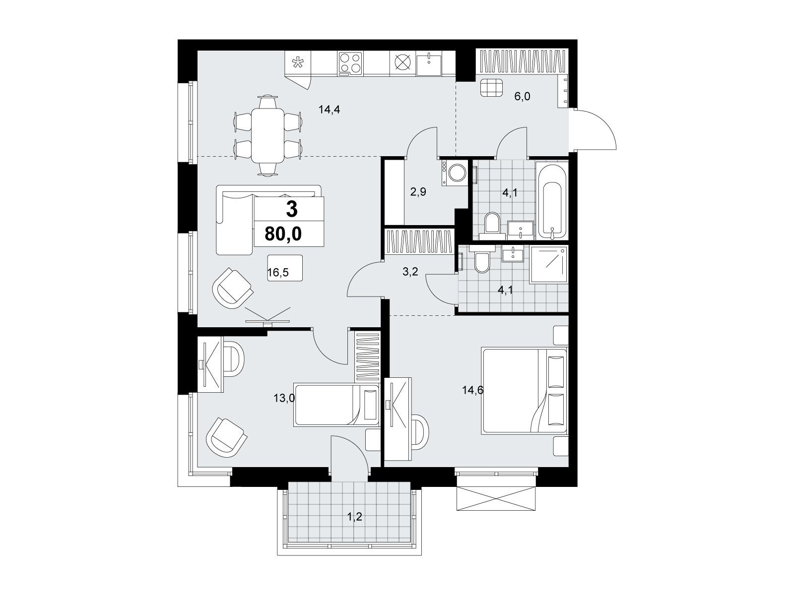 3-комнатная, 80 м2, ЖК «Дзен-кварталы» 3-комнатная, 80 м2, ЖК «Дзен-кварталы»