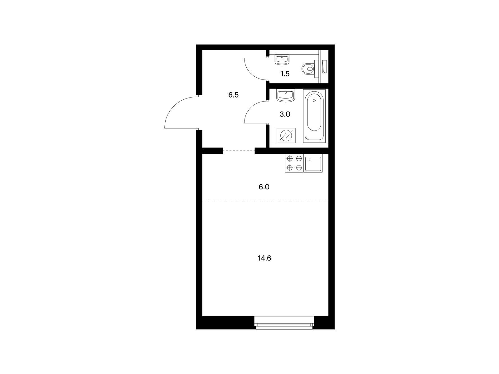 1-комнатная, 31.1 м2, Бутово парк 2