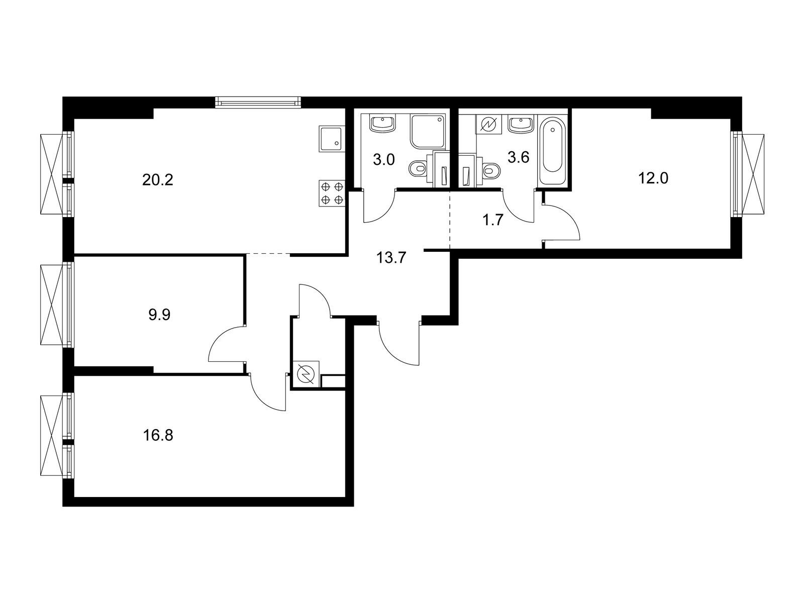 3-комнатная квартира, 80.9 кв.м, Кольская 8