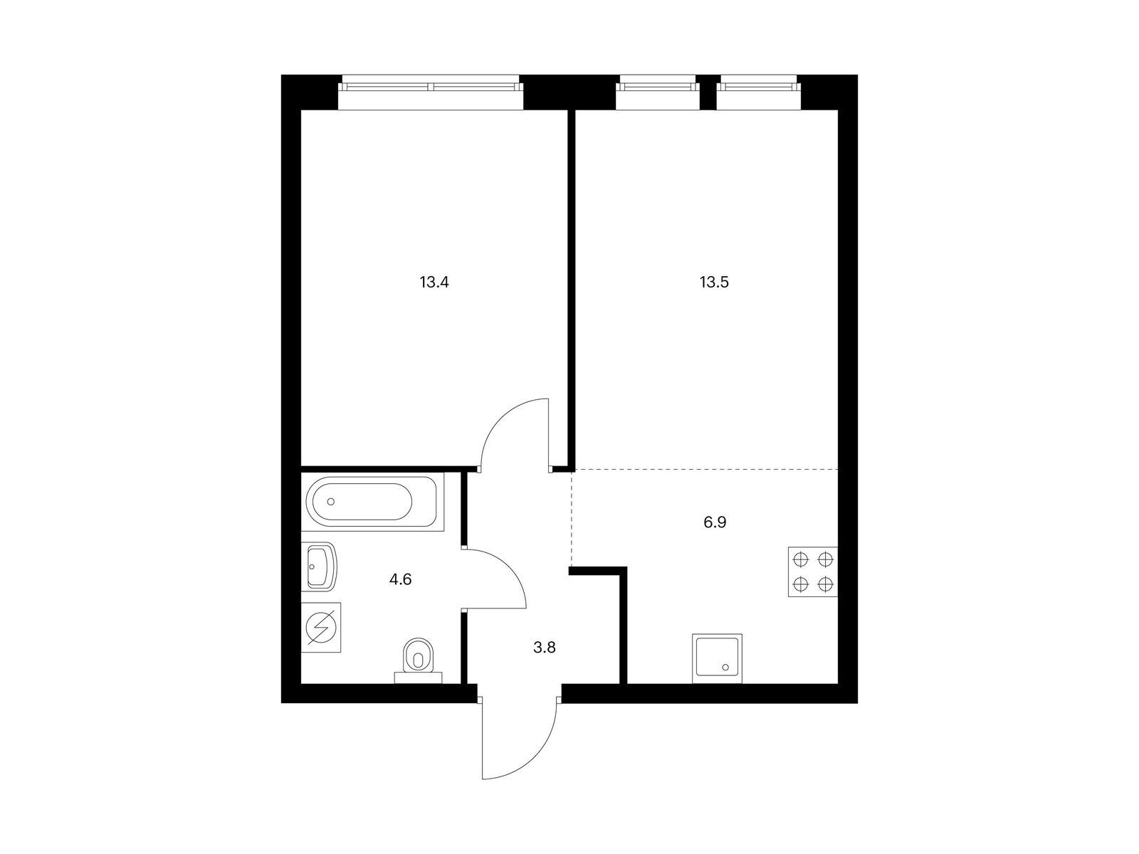 1-комнатная квартира, 42.2 кв.м, Кронштадтский 9