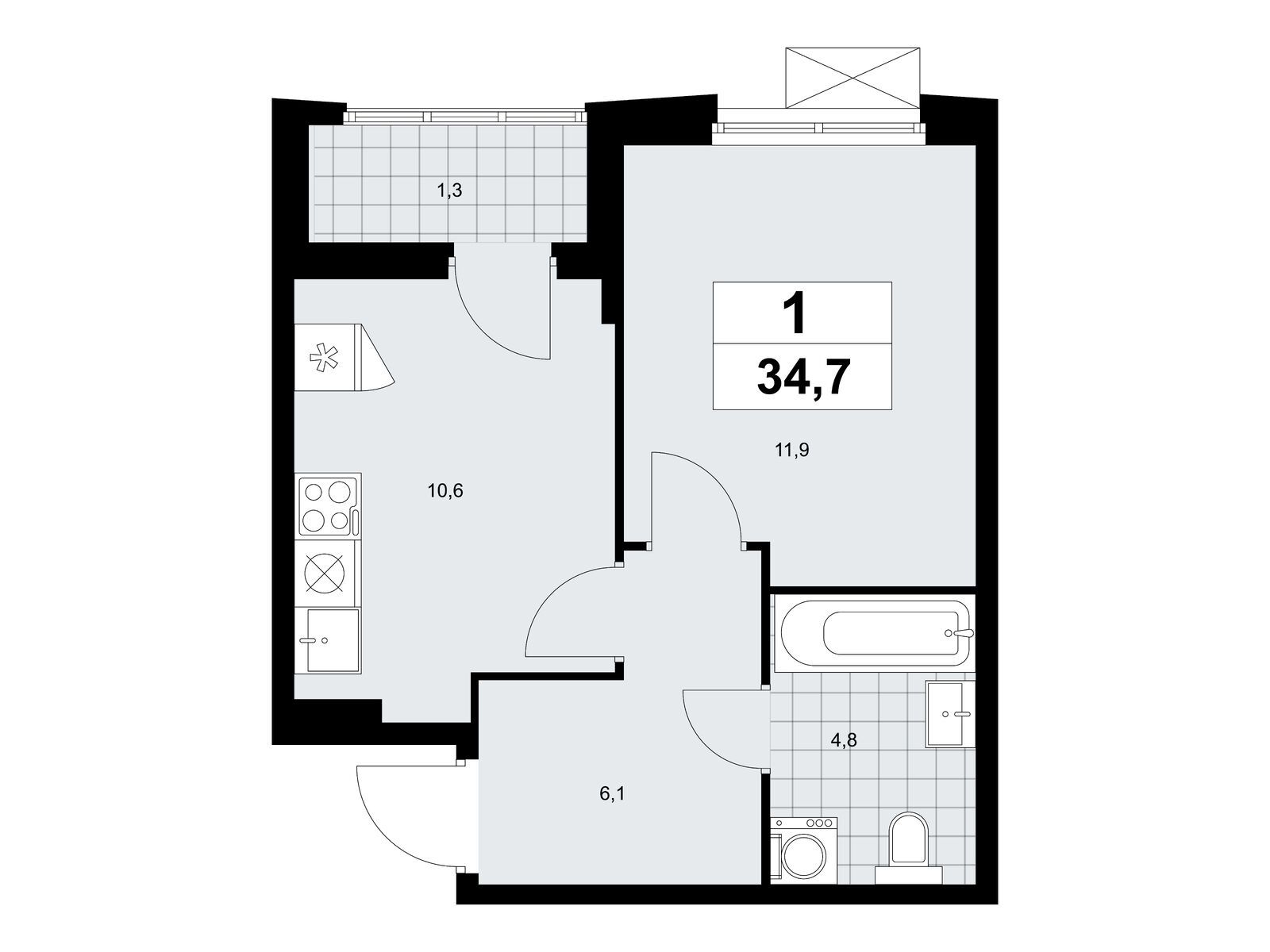 1-комнатная, 34.7 м2, ЖК «Дзен-кварталы» 1-комнатная, 34.7 м2, ЖК «Дзен-кварталы»