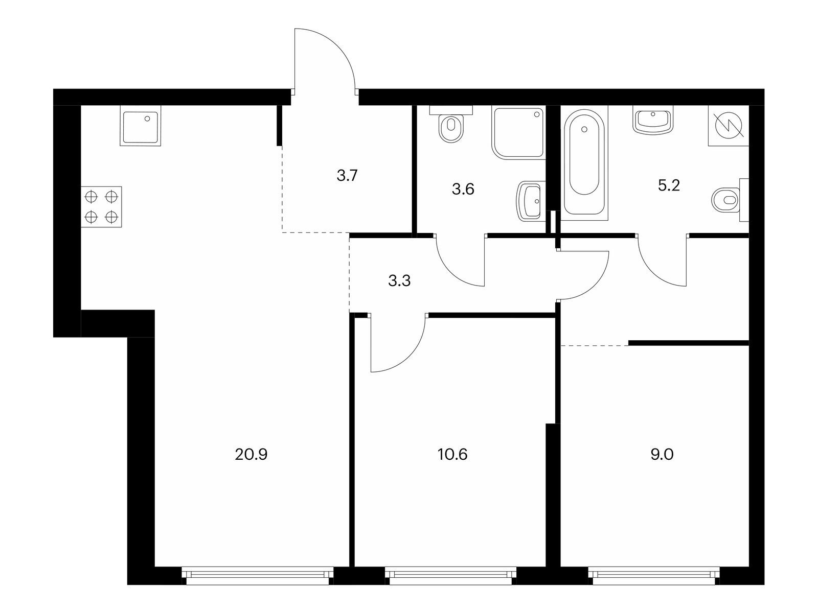 2-комнатная квартира, 60.5 кв.м, Барклая 6