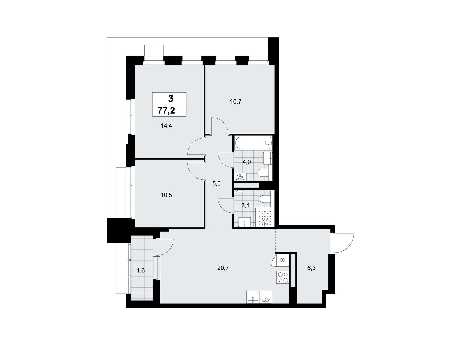 3-комнатная квартира, 77.2 кв.м, ЖК «Деснаречье» 3-комнатная квартира, 77.2 кв.м, ЖК «Деснаречье»