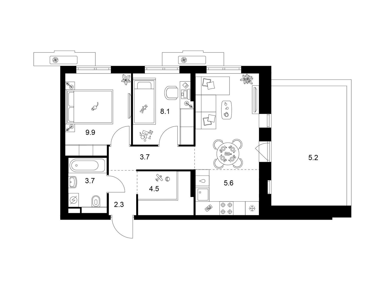 2-комнатная квартира, 54.8 кв.м, Саларьево парк