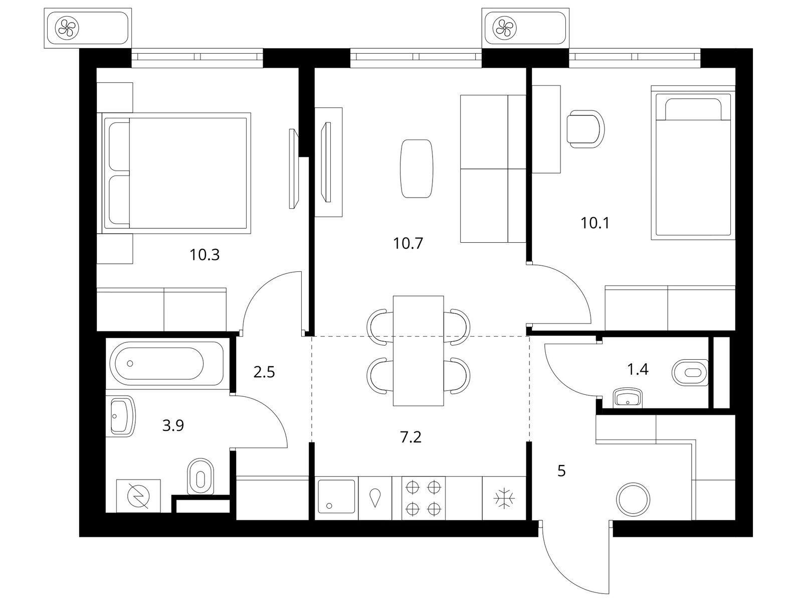 2-комнатная квартира, 51.1 кв.м, Восточное Бутово