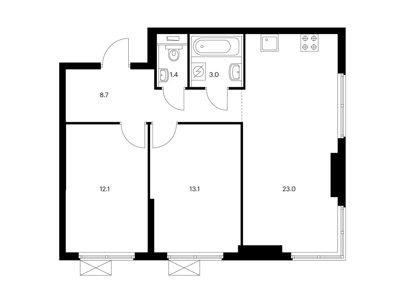 2-комнатная квартира, 61.3 кв.м, Руставели 14
