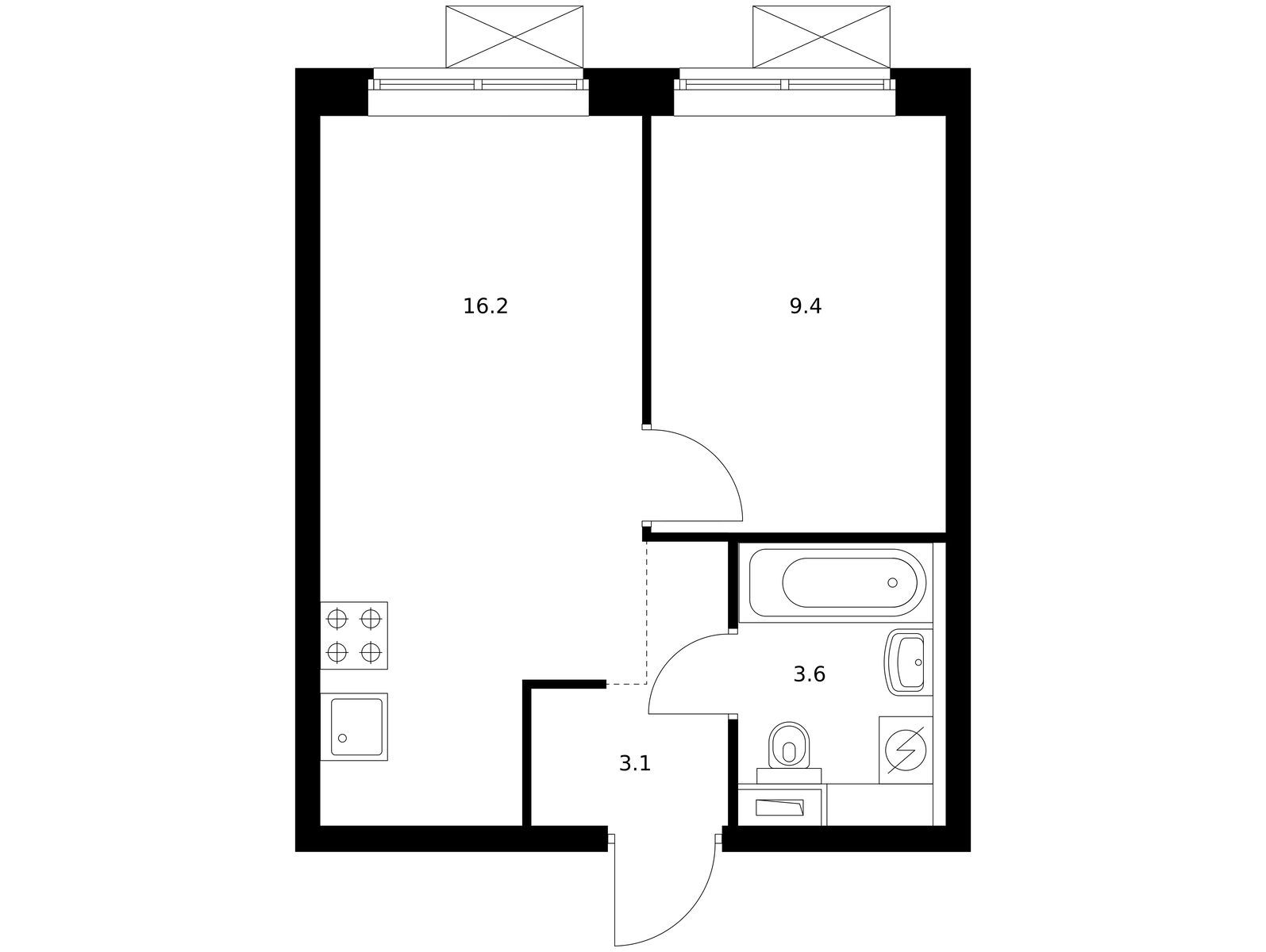 1-комнатная квартира, 31.9 кв.м, Новое Очаково